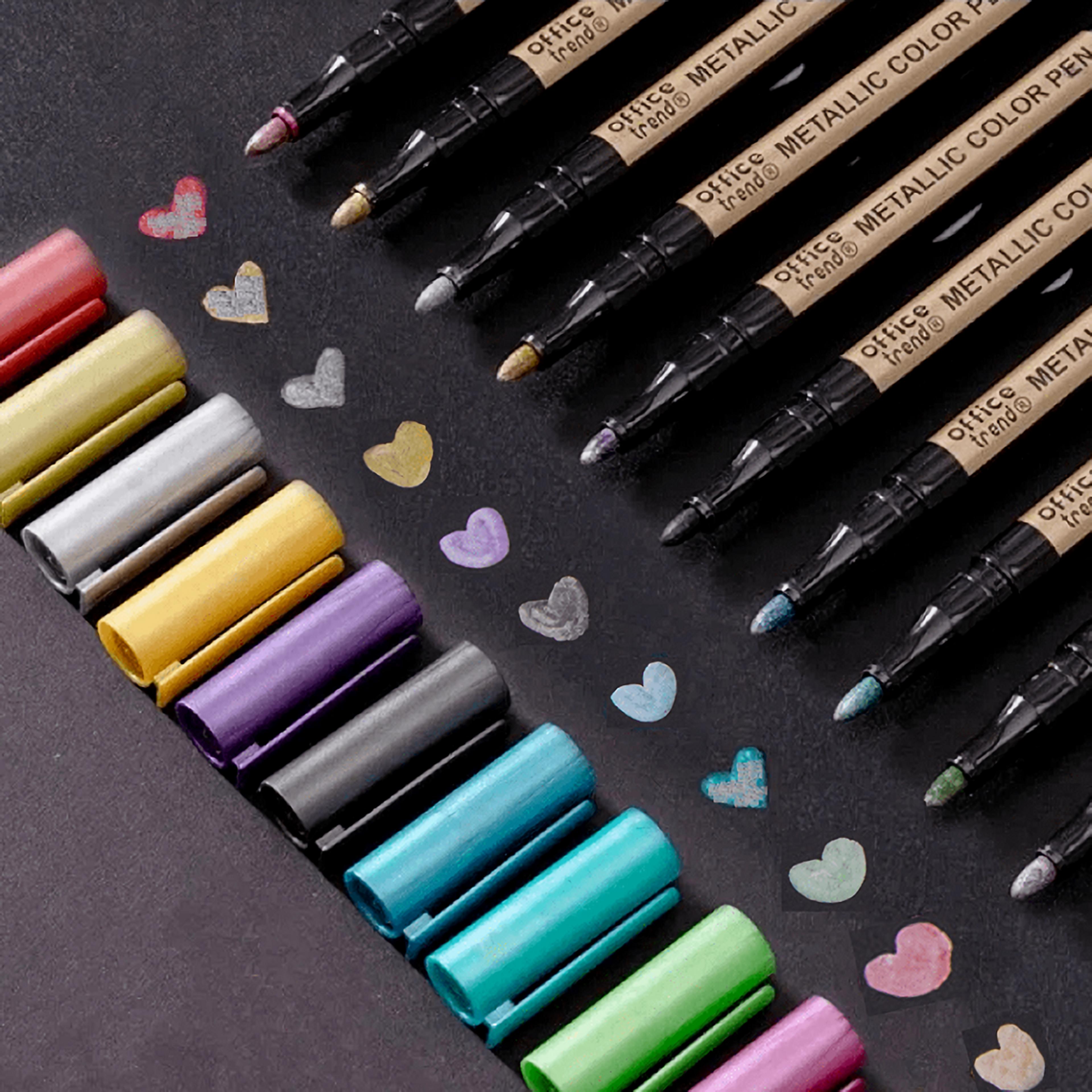 10pcs metallic marker pens, waterproof permanent markers for rock painting, glass, metal, plastic, ceramic, canvas, diy
