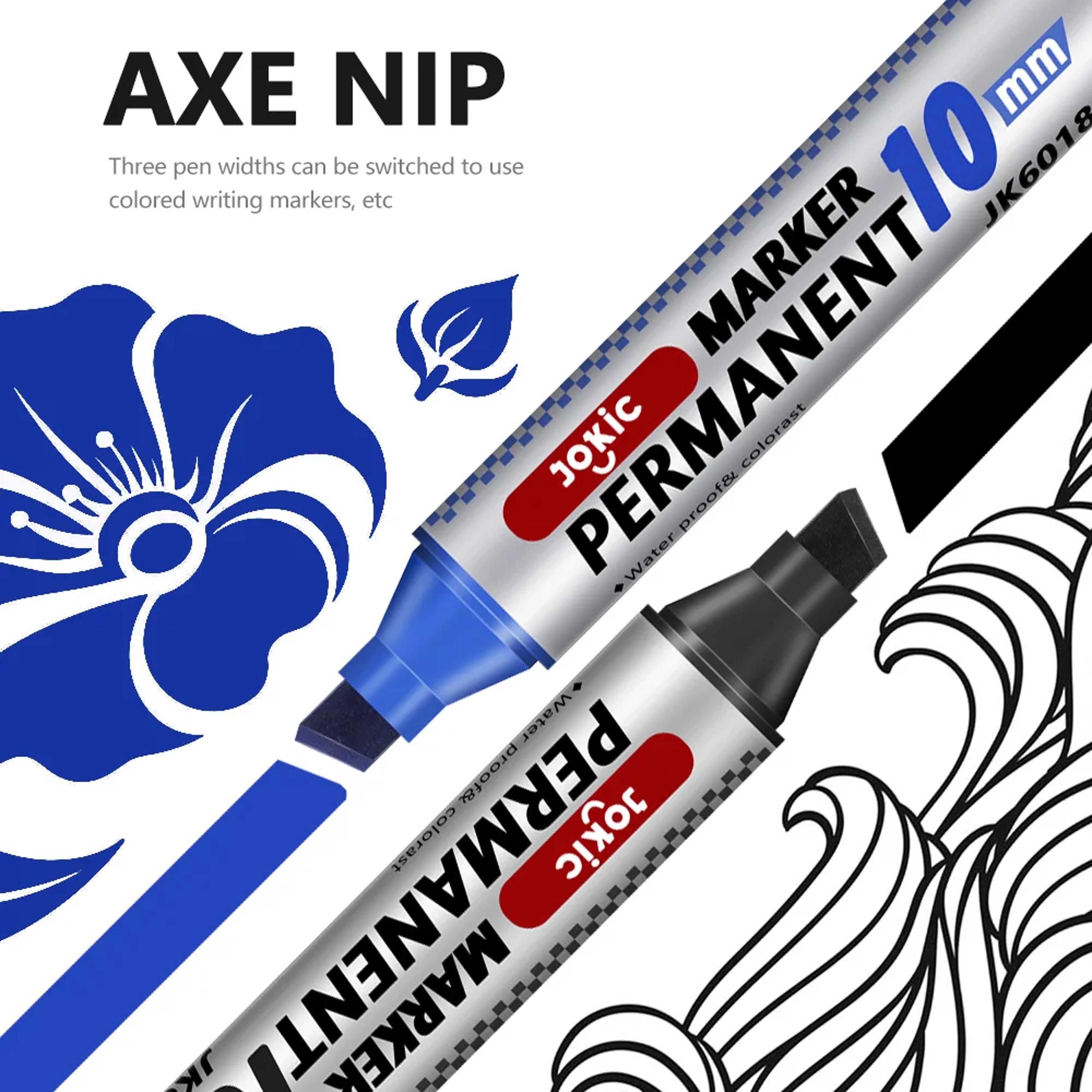 4 color permanent marker pens set, waterproof ink, fine and broad 10mm nib, black blue red green