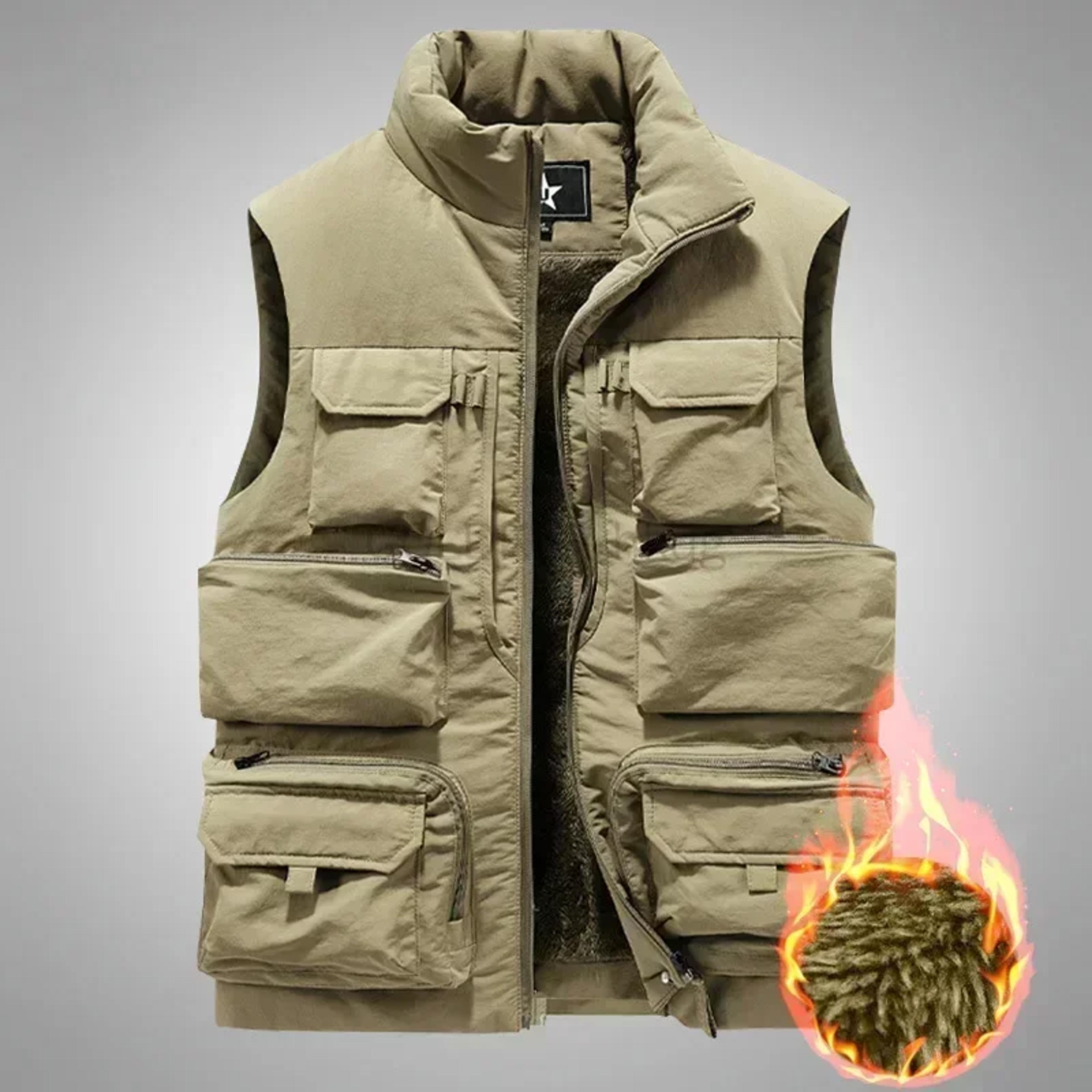 men's slim fit sleeveless jacket, keep warm fleece work windbreaker, fashion winter vest with many pockets