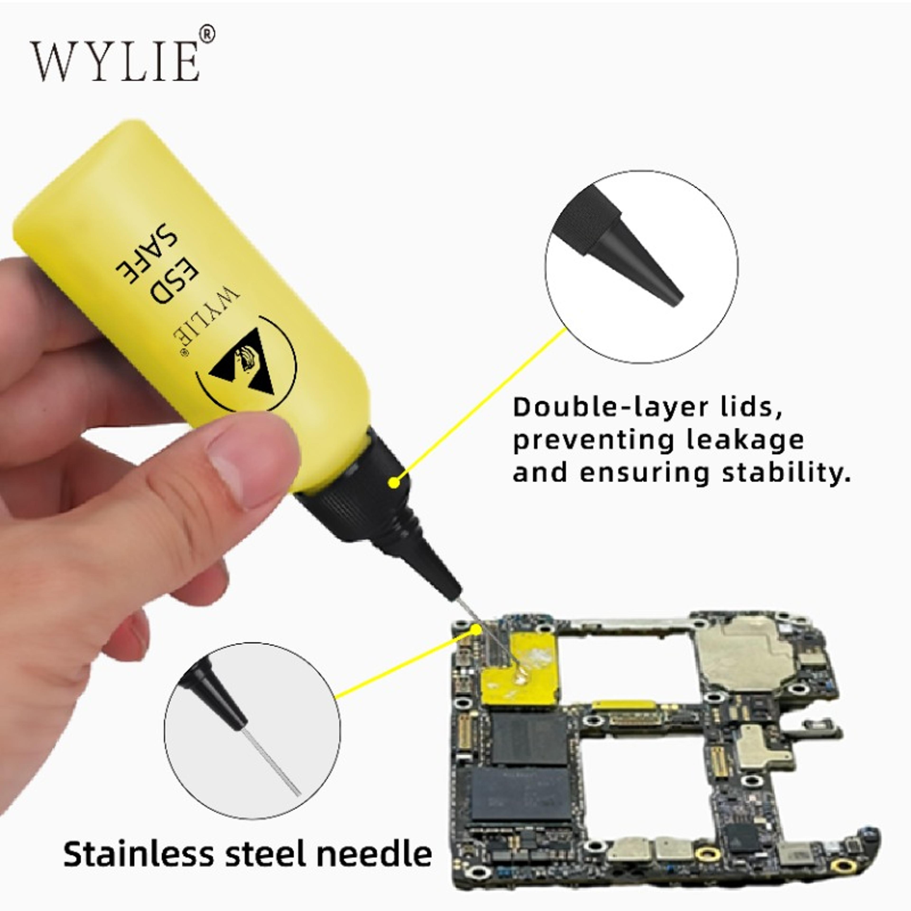 esd safe solvent bottle with double cap, leak-proof dispensing tool for mobile phone repair & alcohol glue solutions