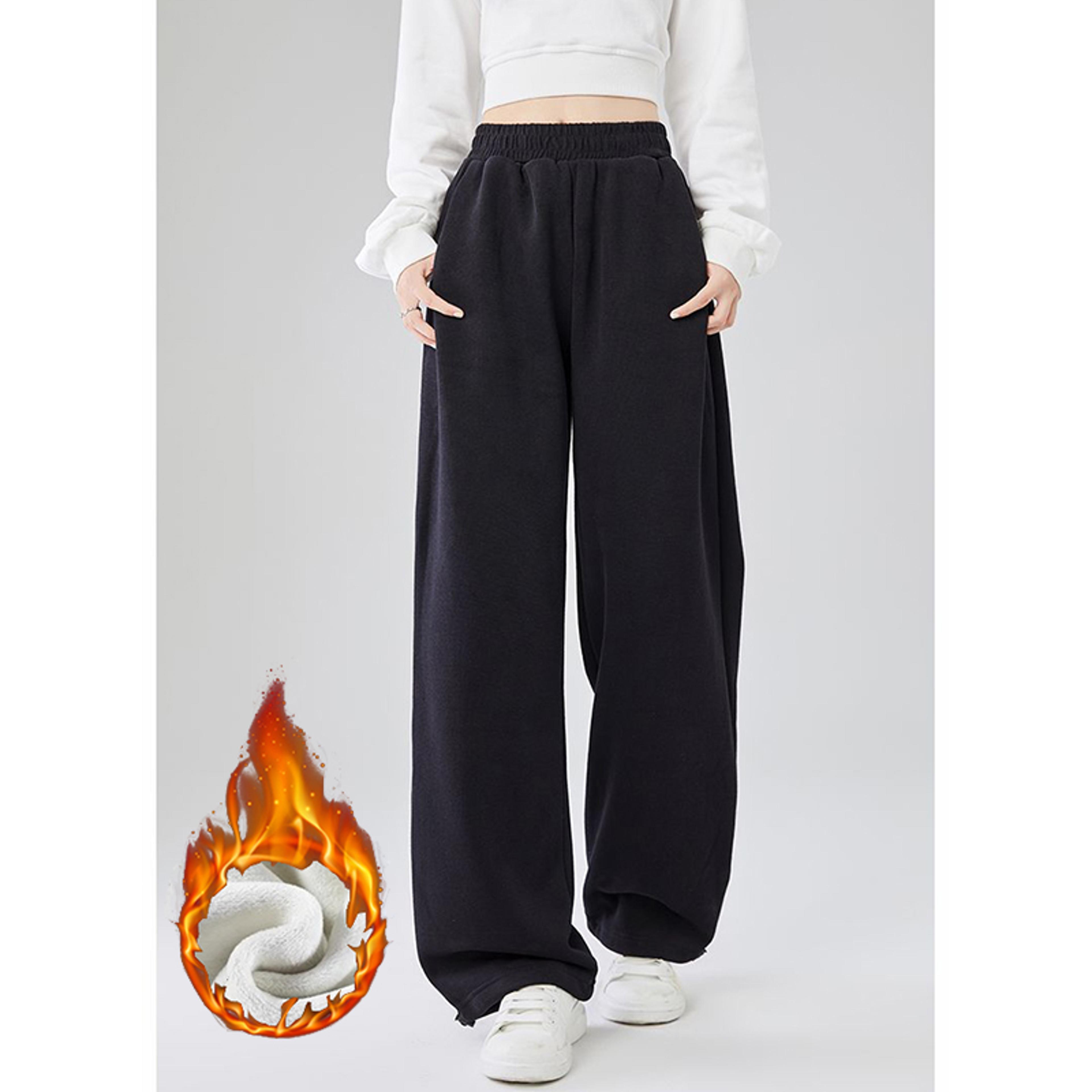 women's high waist thermal pants, slim fit fleece lined trousers, plush winter snow warm straight leg pants