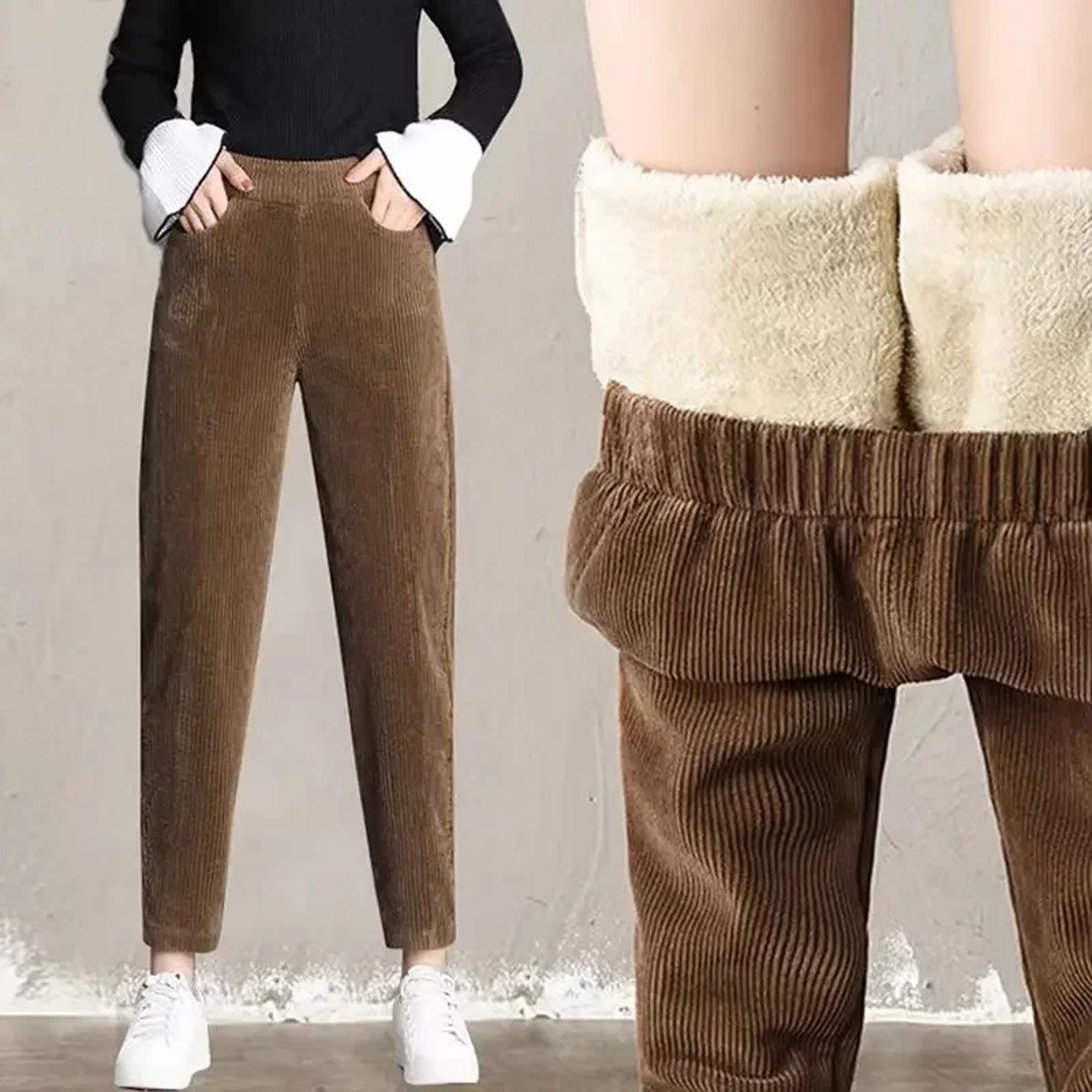 women's high waist corduroy pants, thick plush warm leggings, casual harem trousers for autumn winter