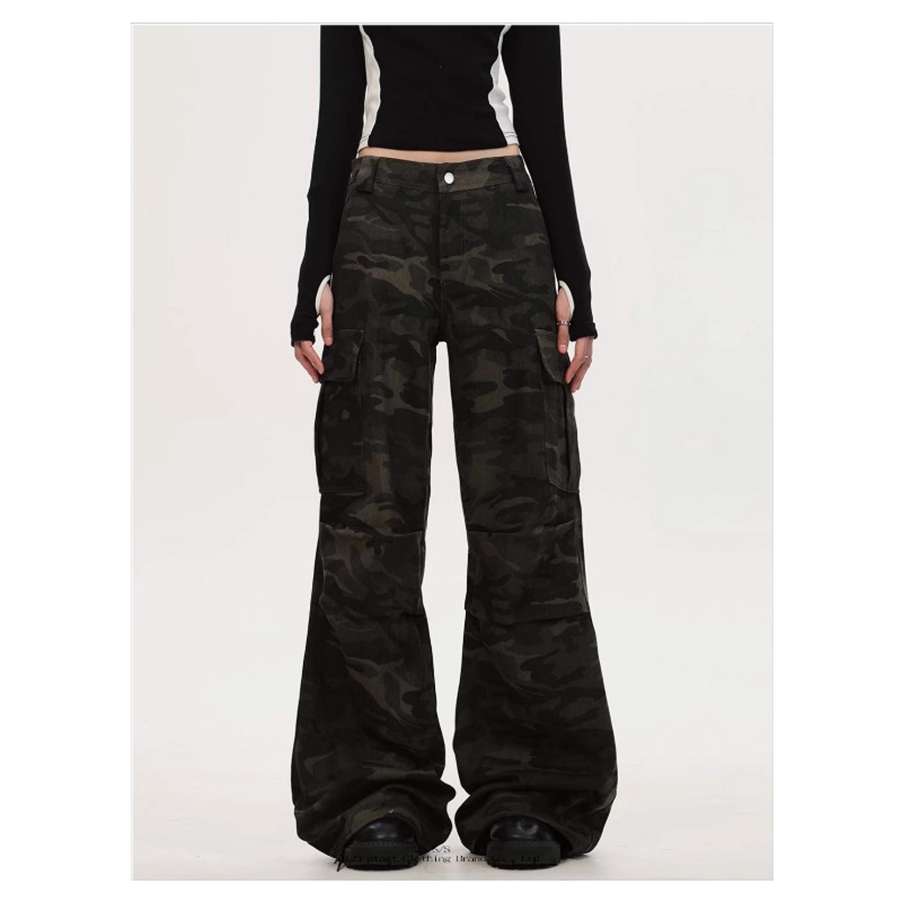 women's high waist loose fit jeans, american straight leg trousers, multi pocket cargo overalls