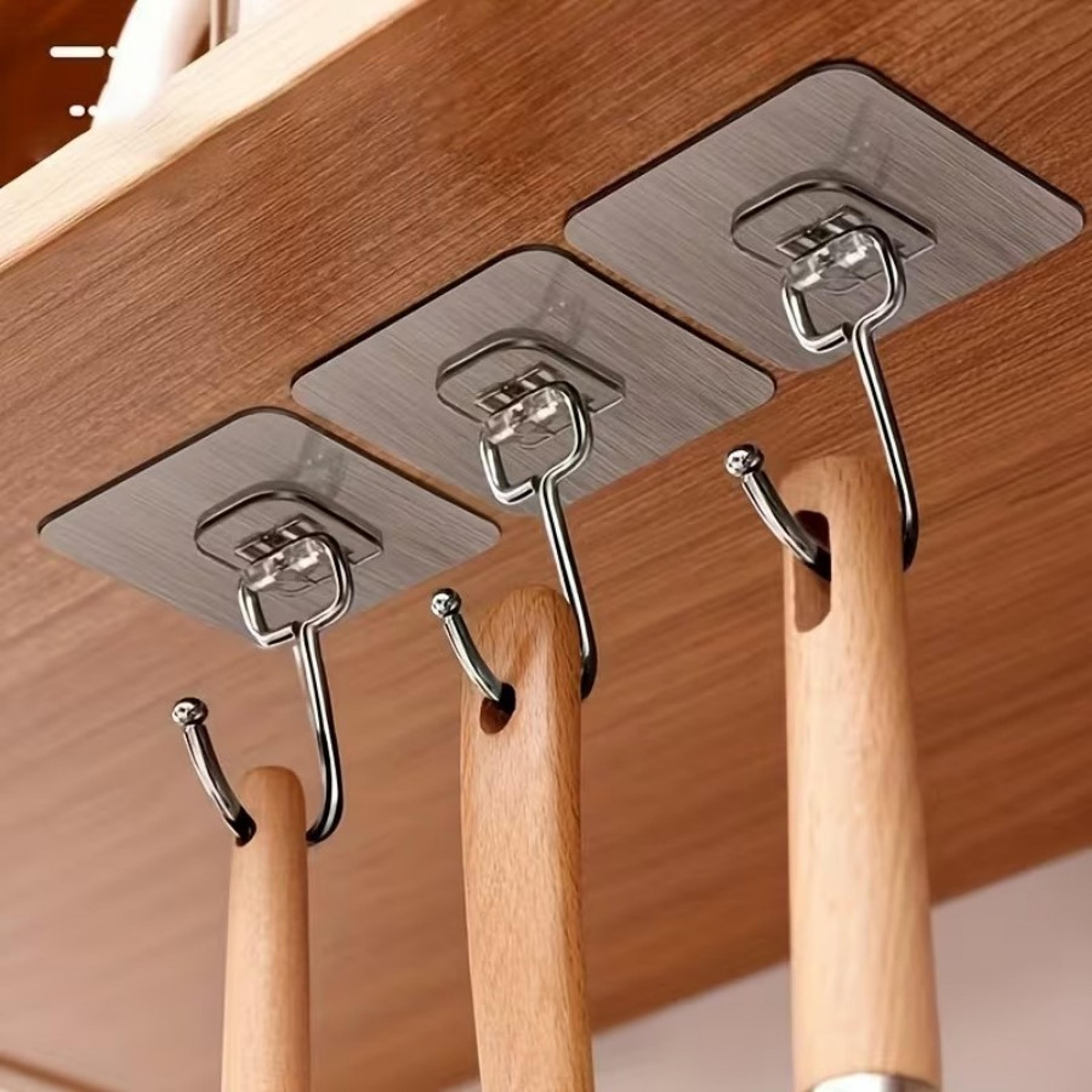 heavy duty transparent self stick wall hooks waterproof no drill adhesive organizer