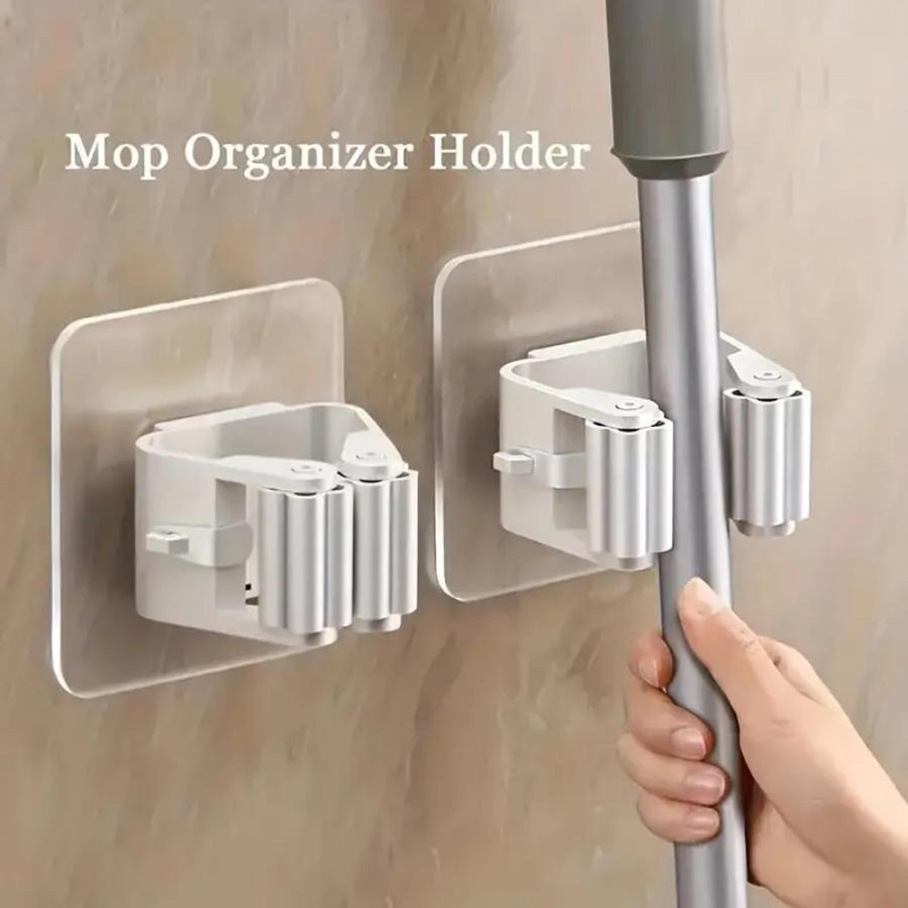self adhesive mop & broom organizer wall mounted storage hooks
