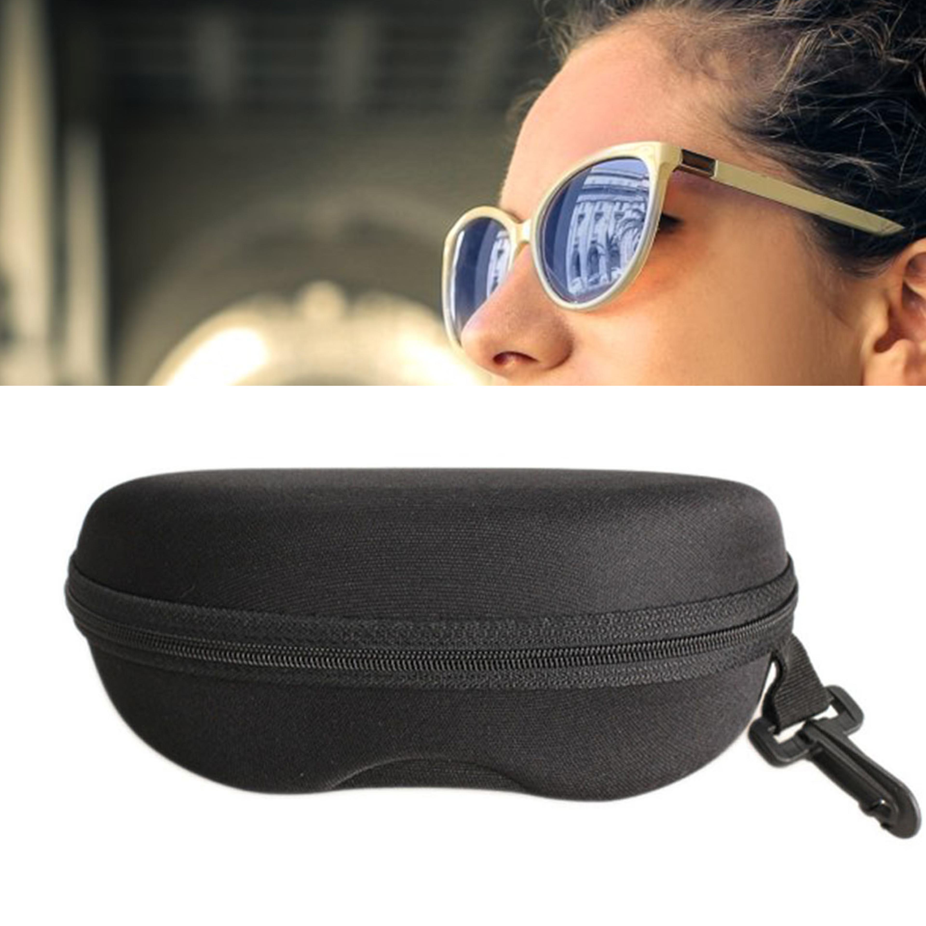 hard shell eva sunglasses case with zipper and travel clip for eyewear protection