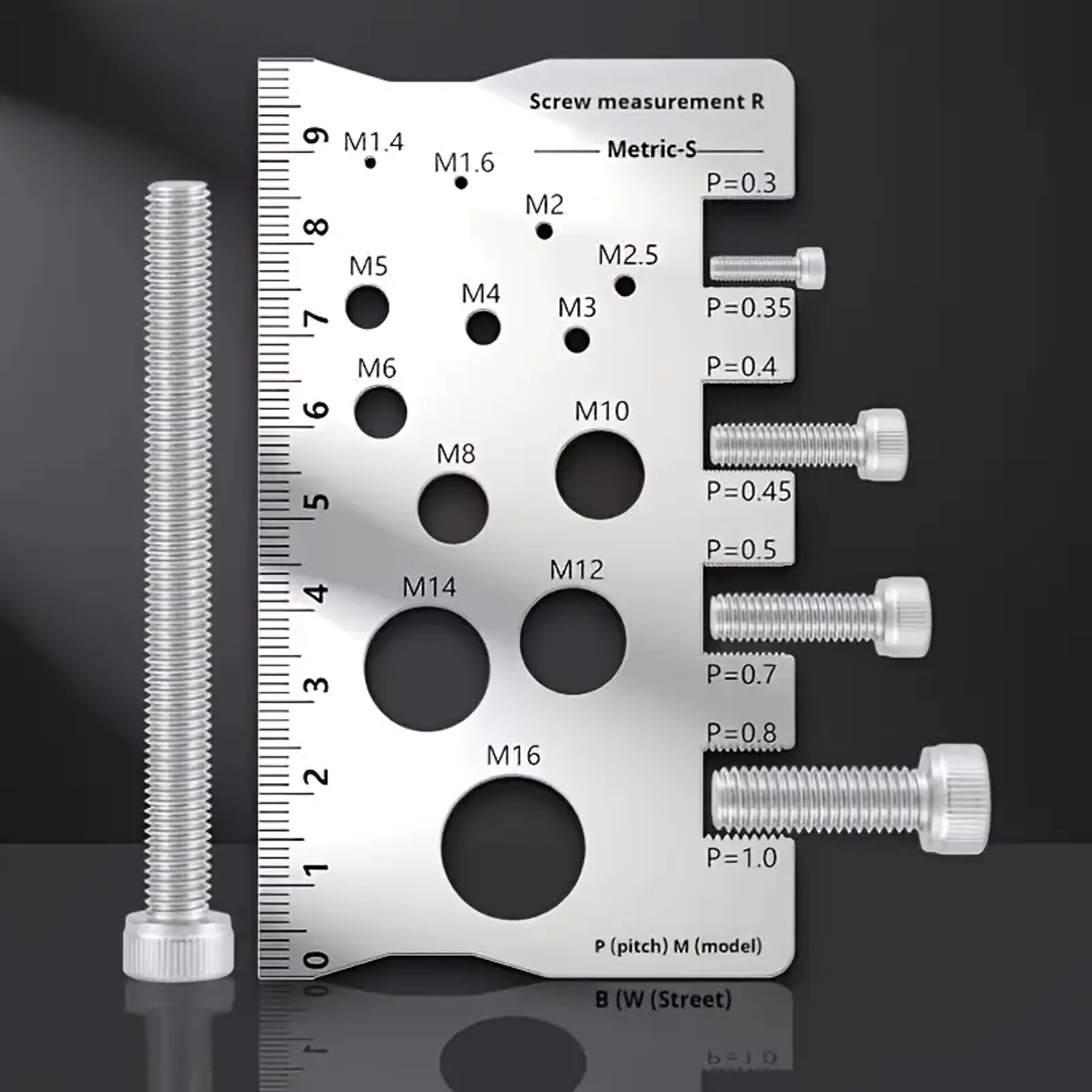 stainless steel thread pitch gauge and bolt size measuring tool set for fastener identification