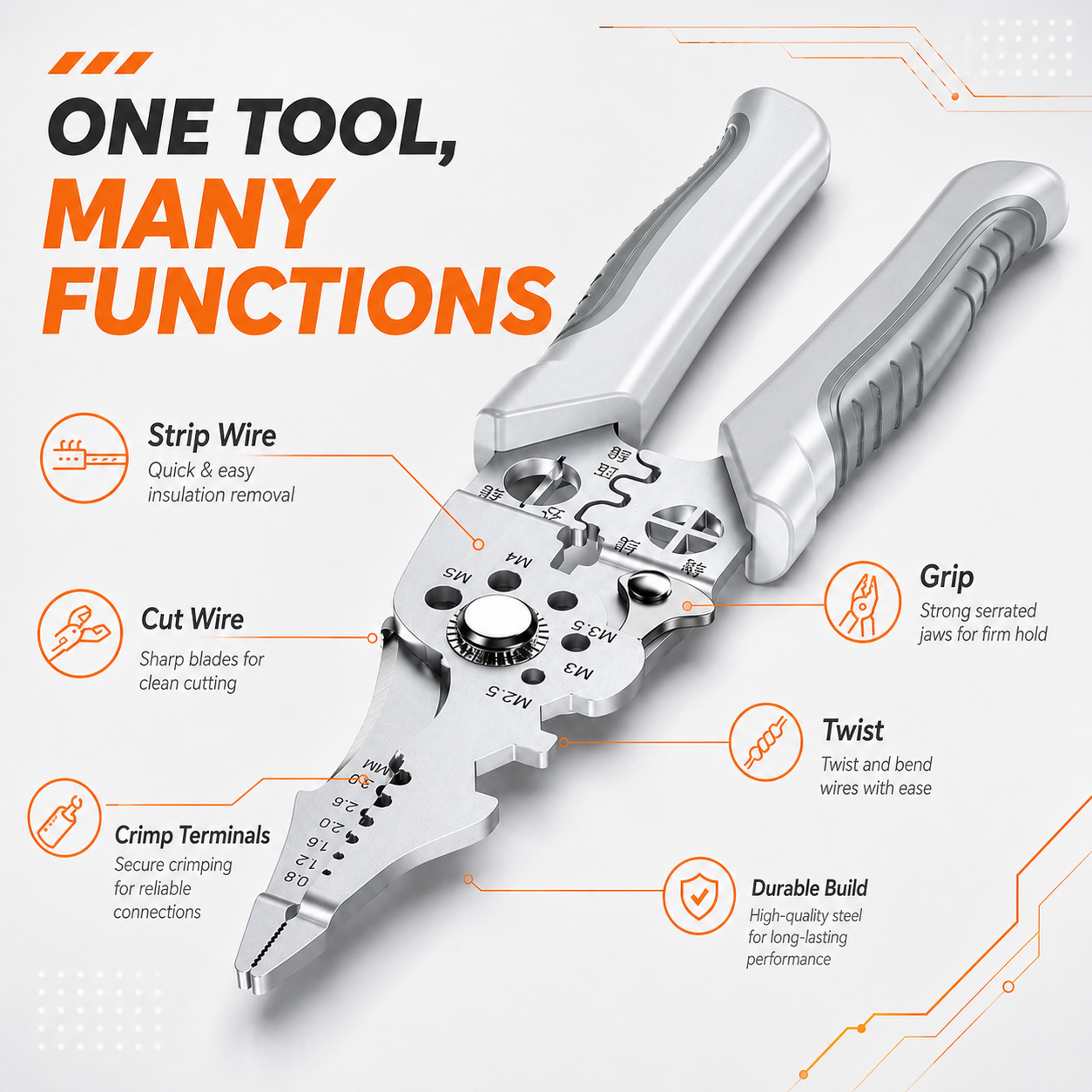 heavy duty wire stripper & cutter crimper pliers with ergonomic grip