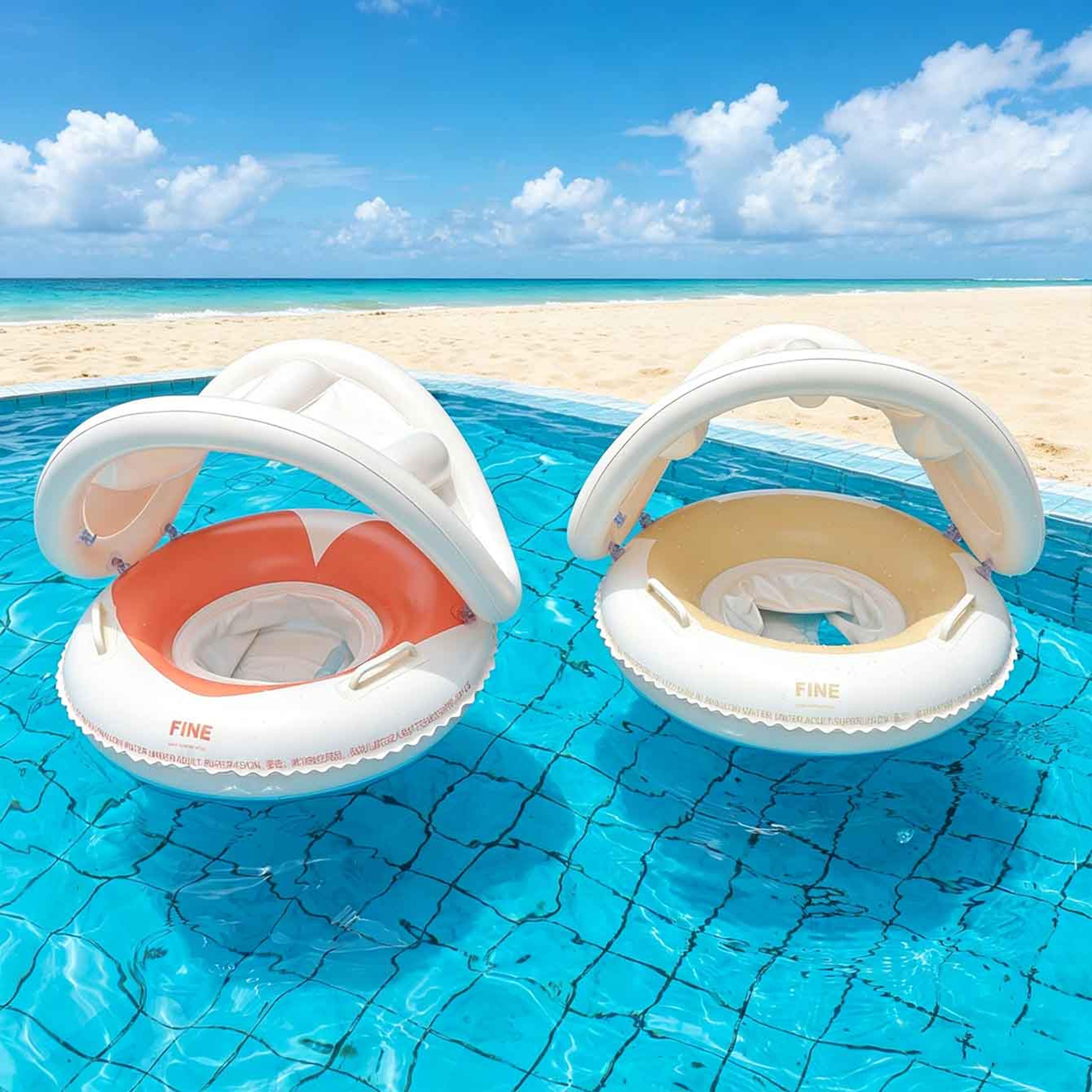 sun shade comfort pool float seat with canopy & backrest for beach and pool relaxation