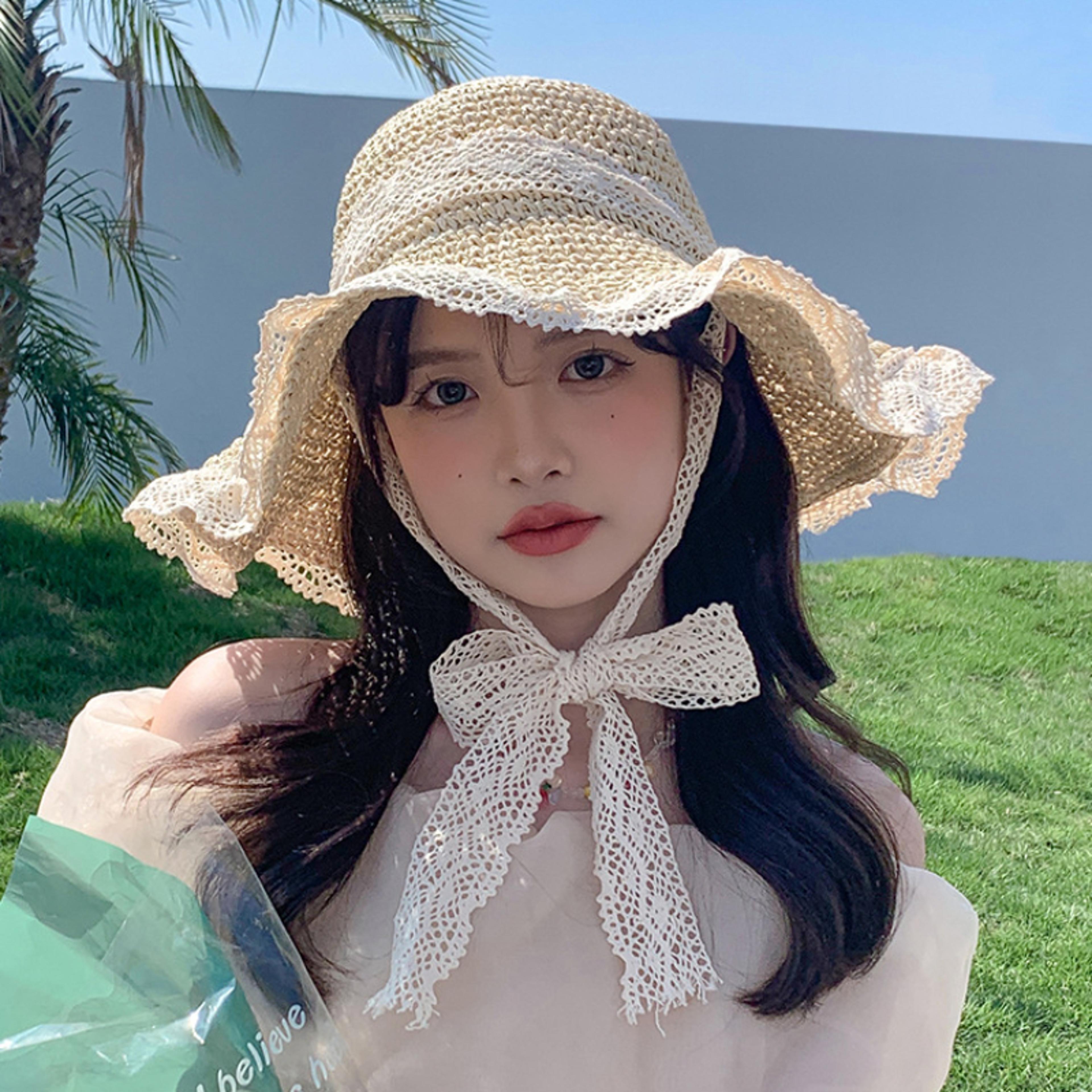 elegant womens wide brim straw beach sun hat foldable summer sun protection cap