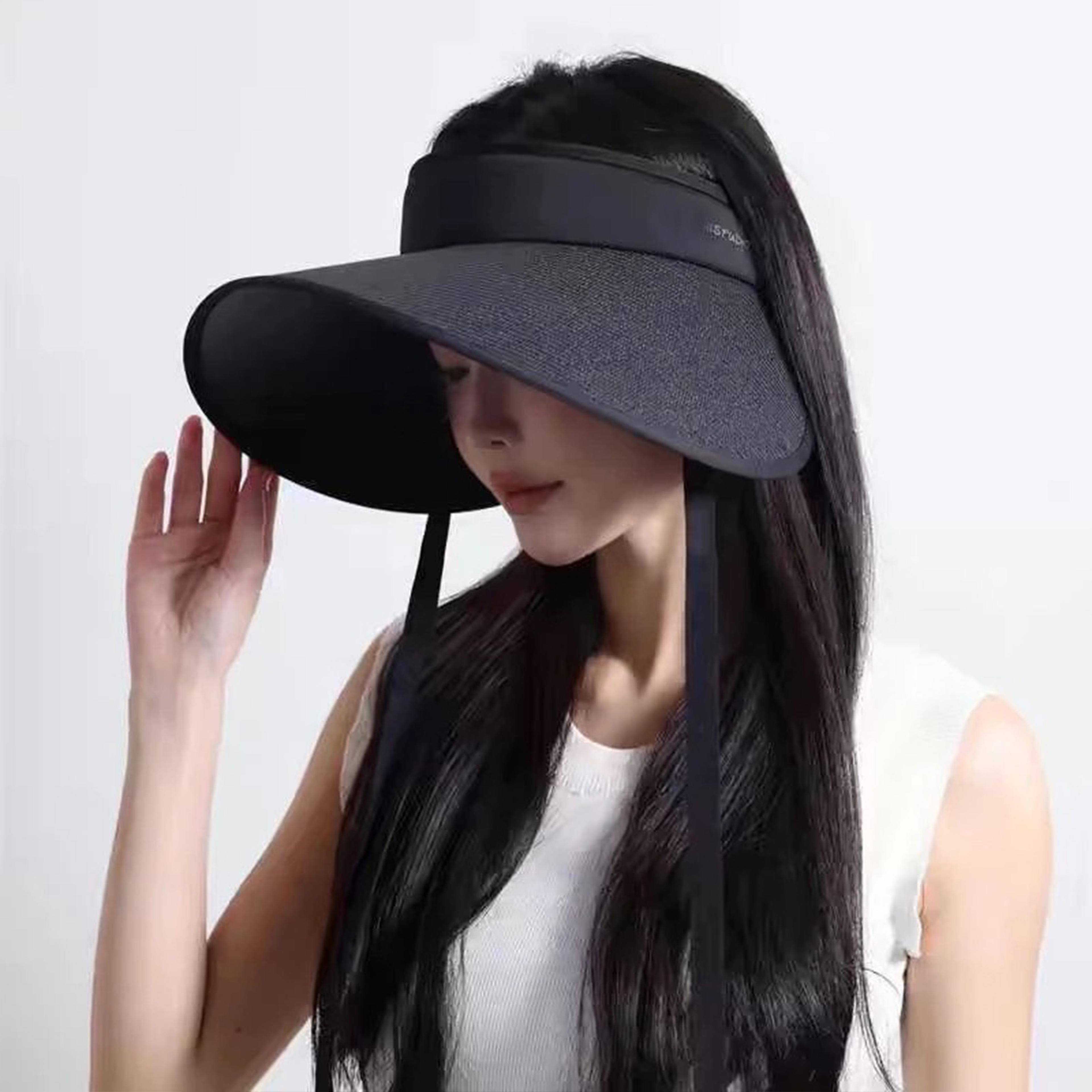 womens wide brim sun hat with removable neck cover & foldable travel design