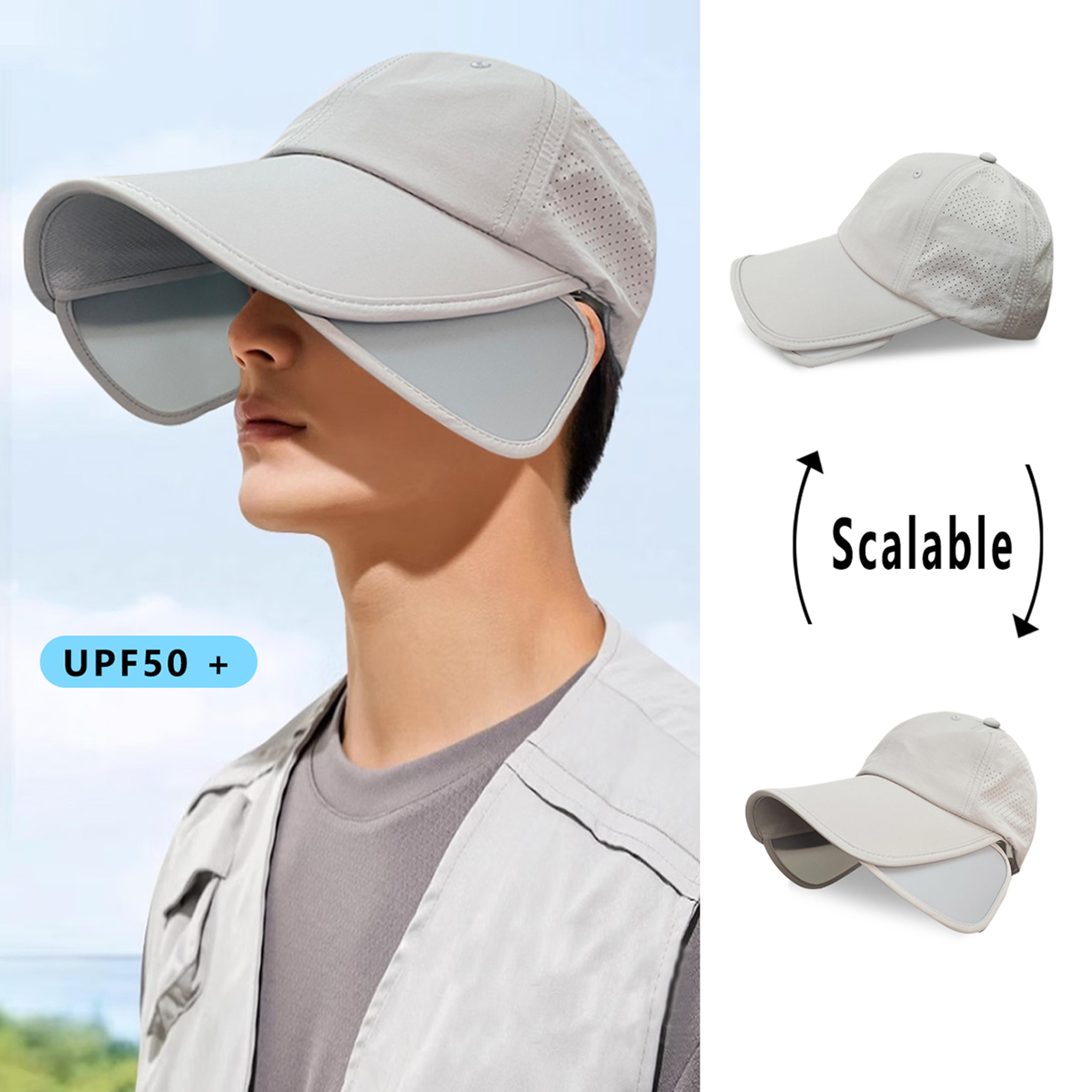 mens wide brim uv protection fishing sun hat with retractable sunshade breathable summer outdoor cap