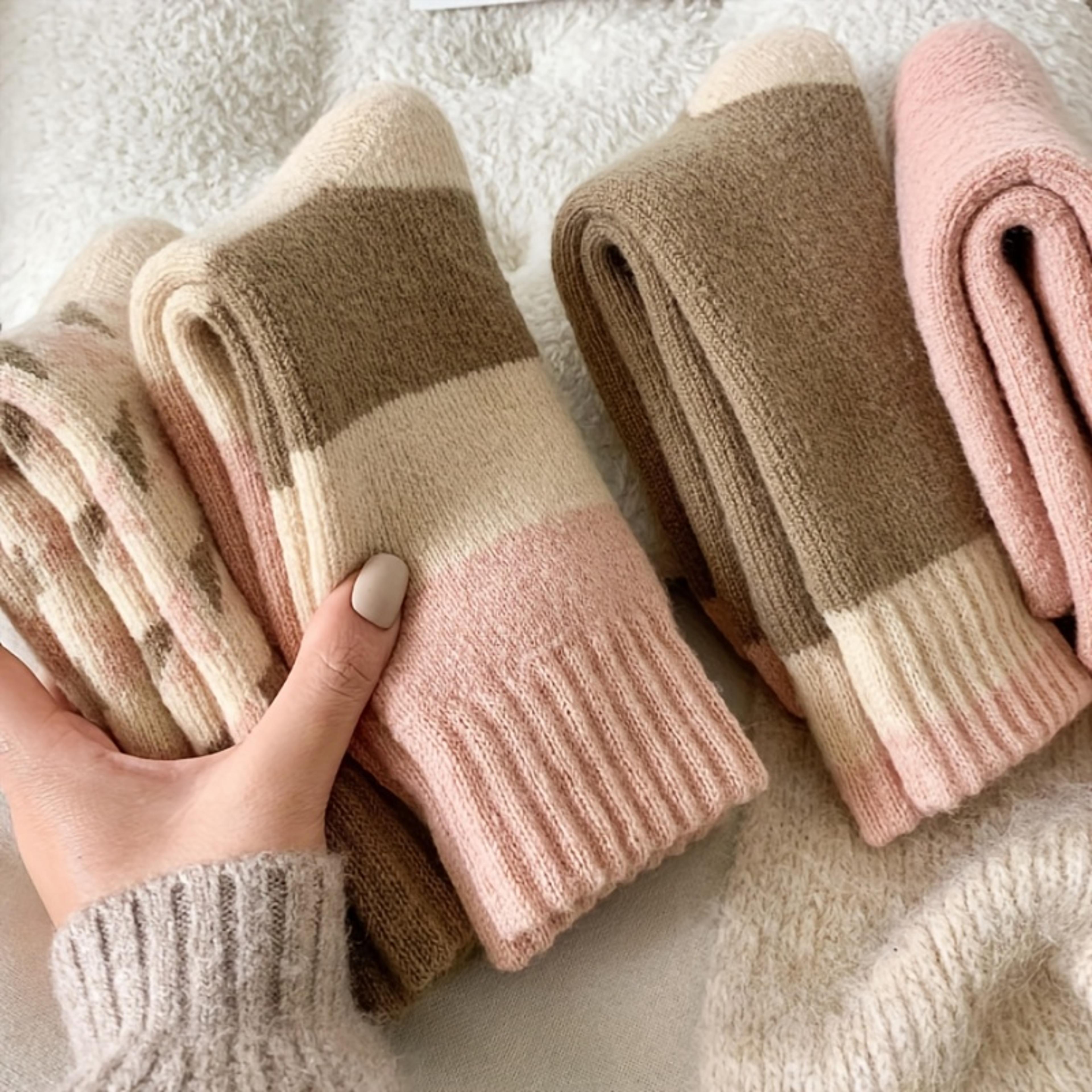 womens fleece lined winter thick thermal mid calf socks cozy warm set