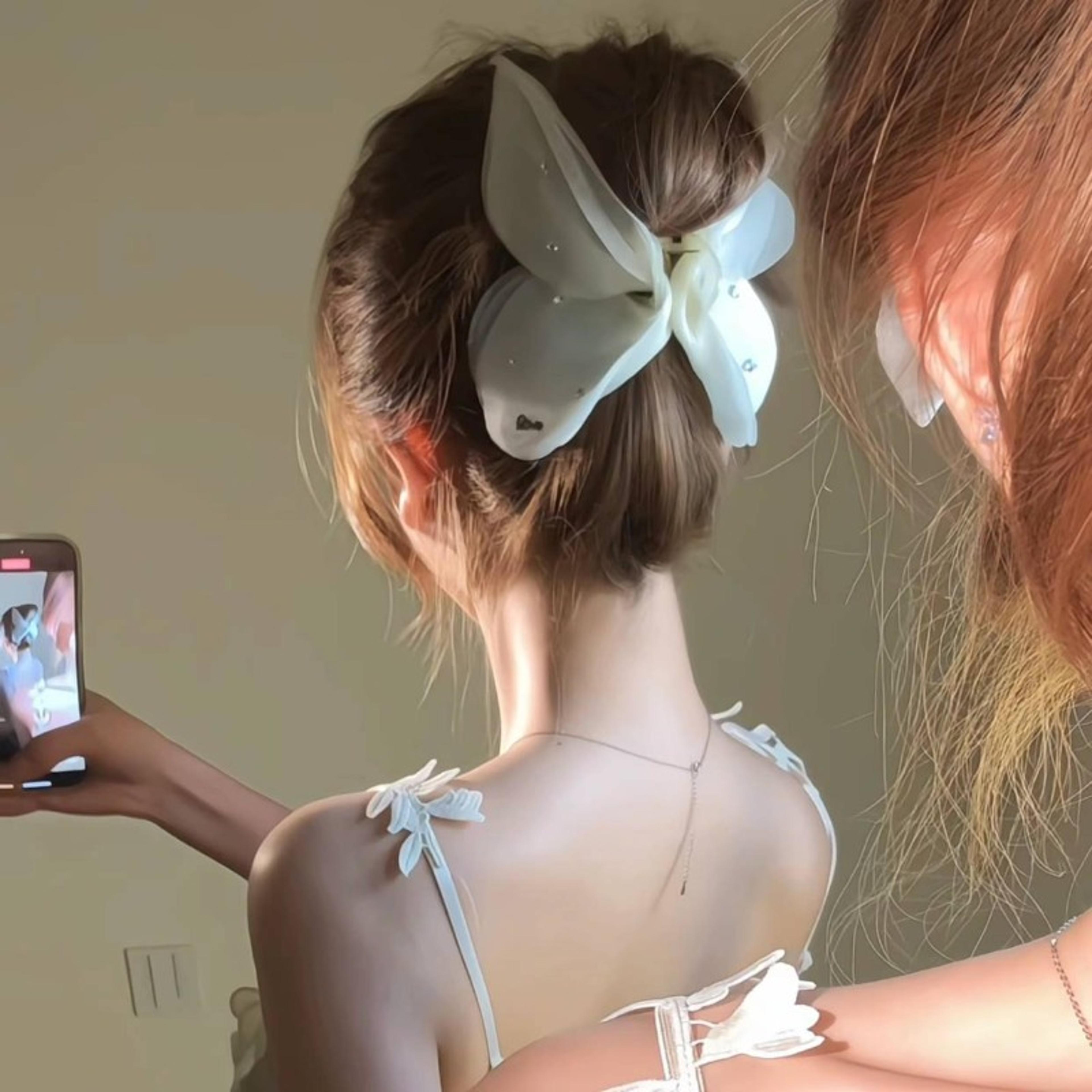 elegant rhinestone butterfly tulle hair claw clip for girls party hair accessory