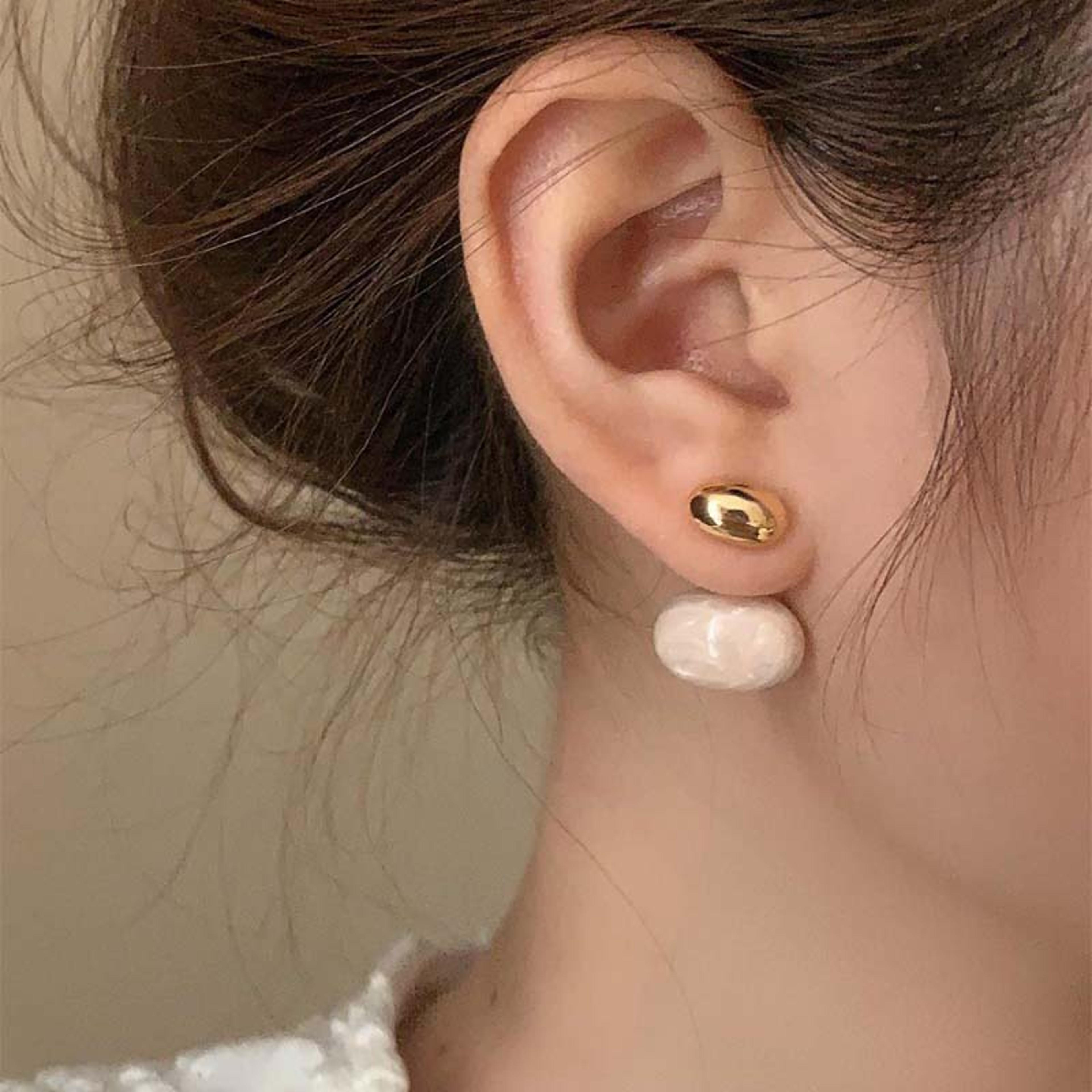 vintage gold pearl drop earrings oval bean design elegant women jewelry gift