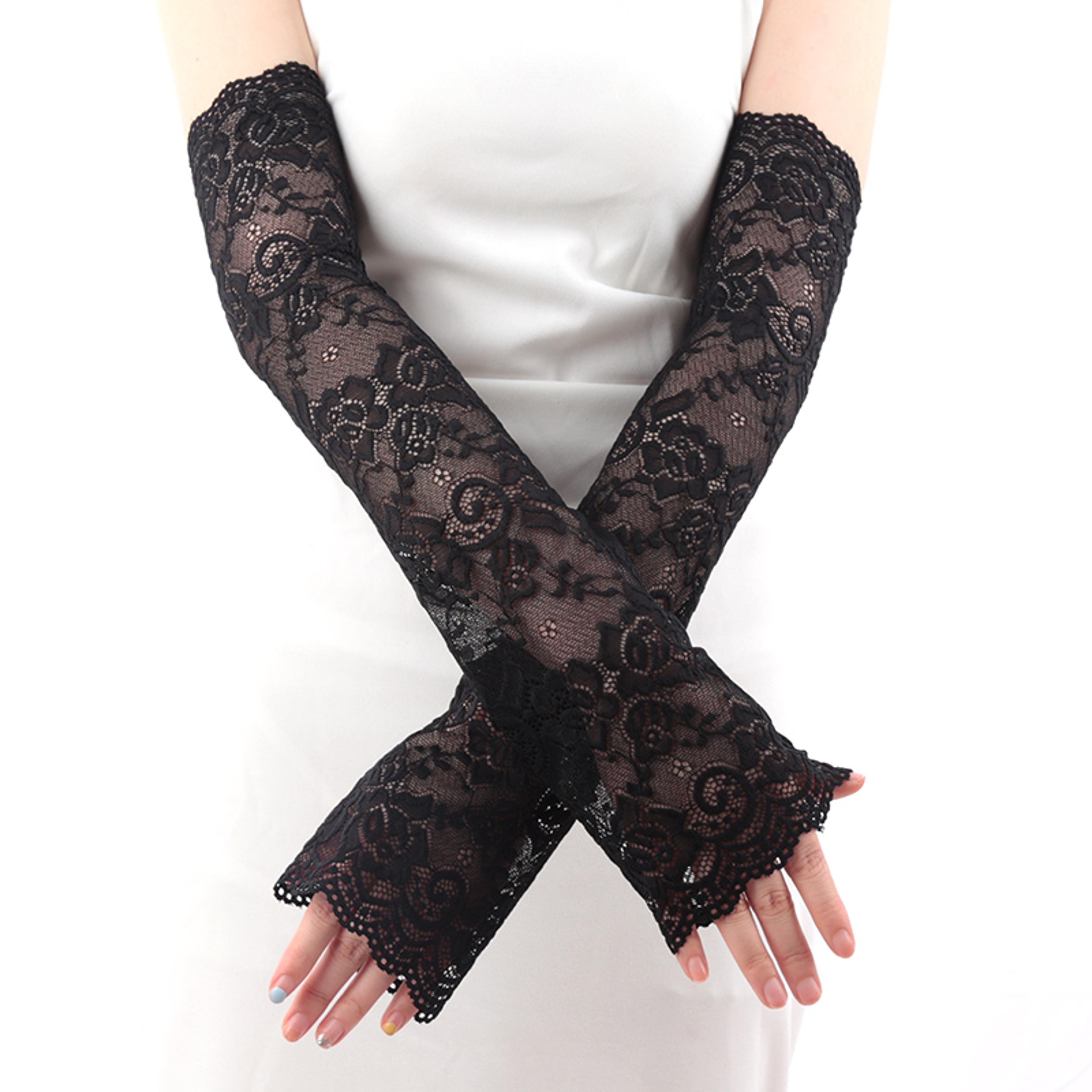 women lace fishnet fingerless gloves sun arm sleeves