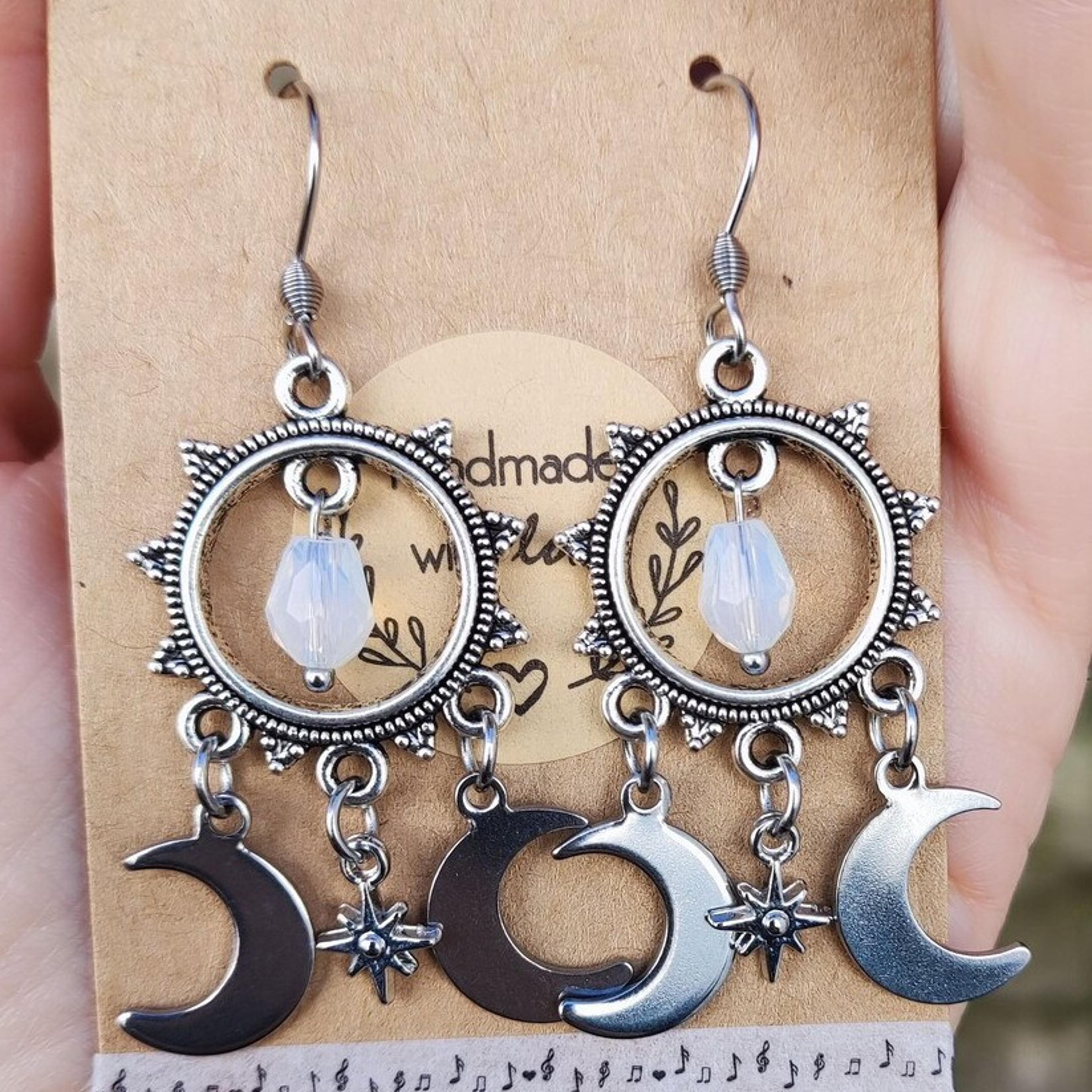 sun and moon boho earrings pearl crystal vintage ear hook jewelry