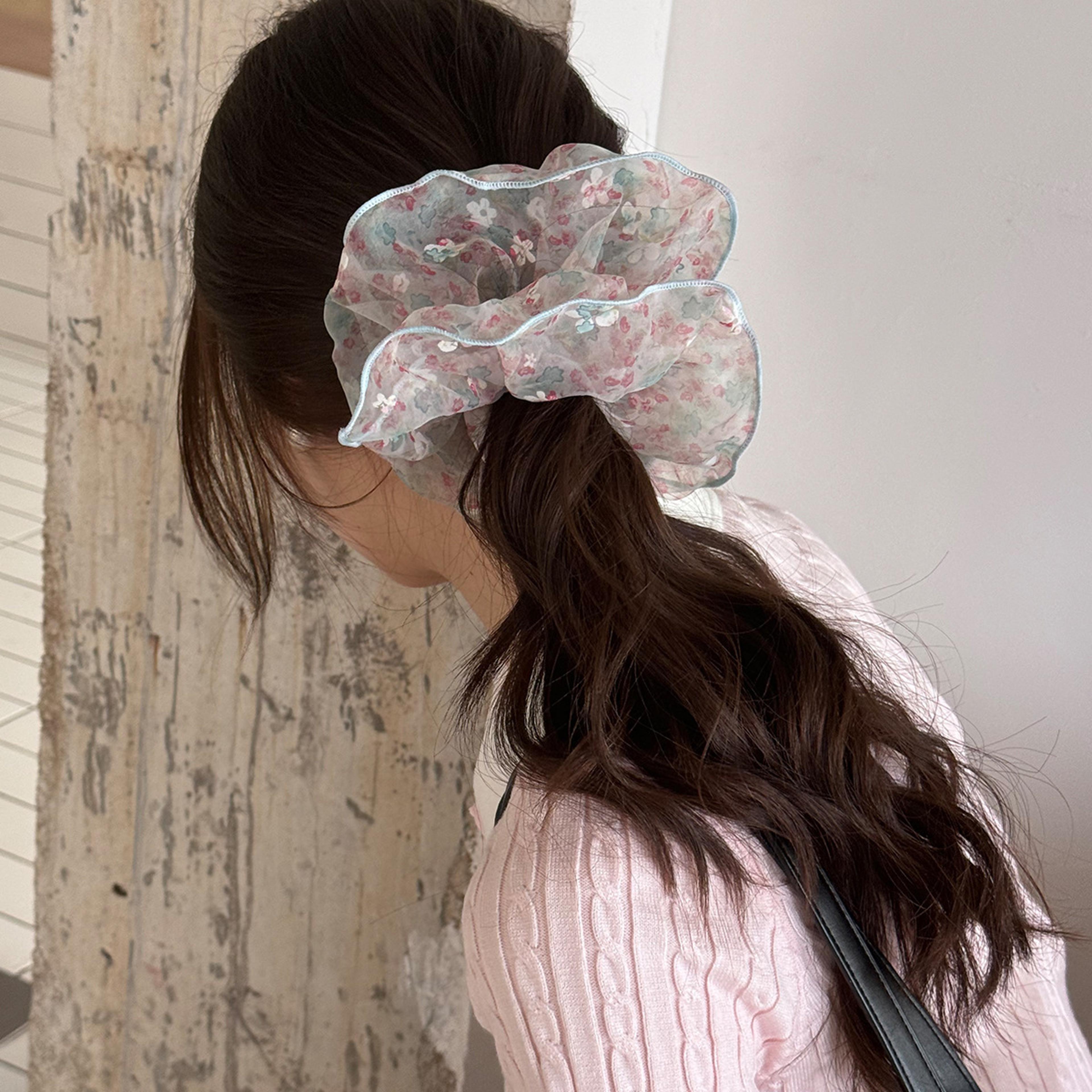 summer bloom gauze floral scrunchies soft elastic hair ties for women & girls