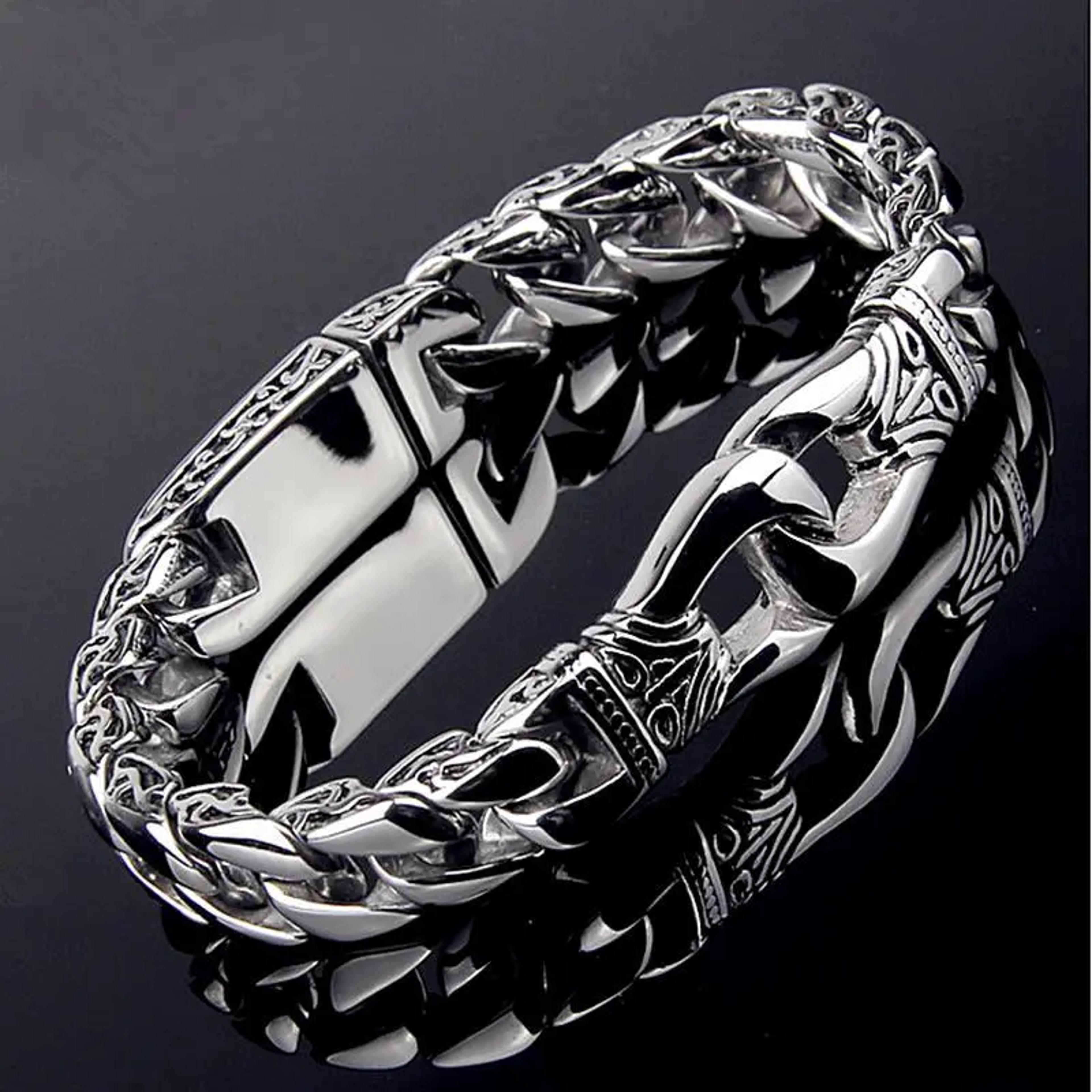 mens stainless steel punk chain bracelet hypoallergenic silver link bangle for men