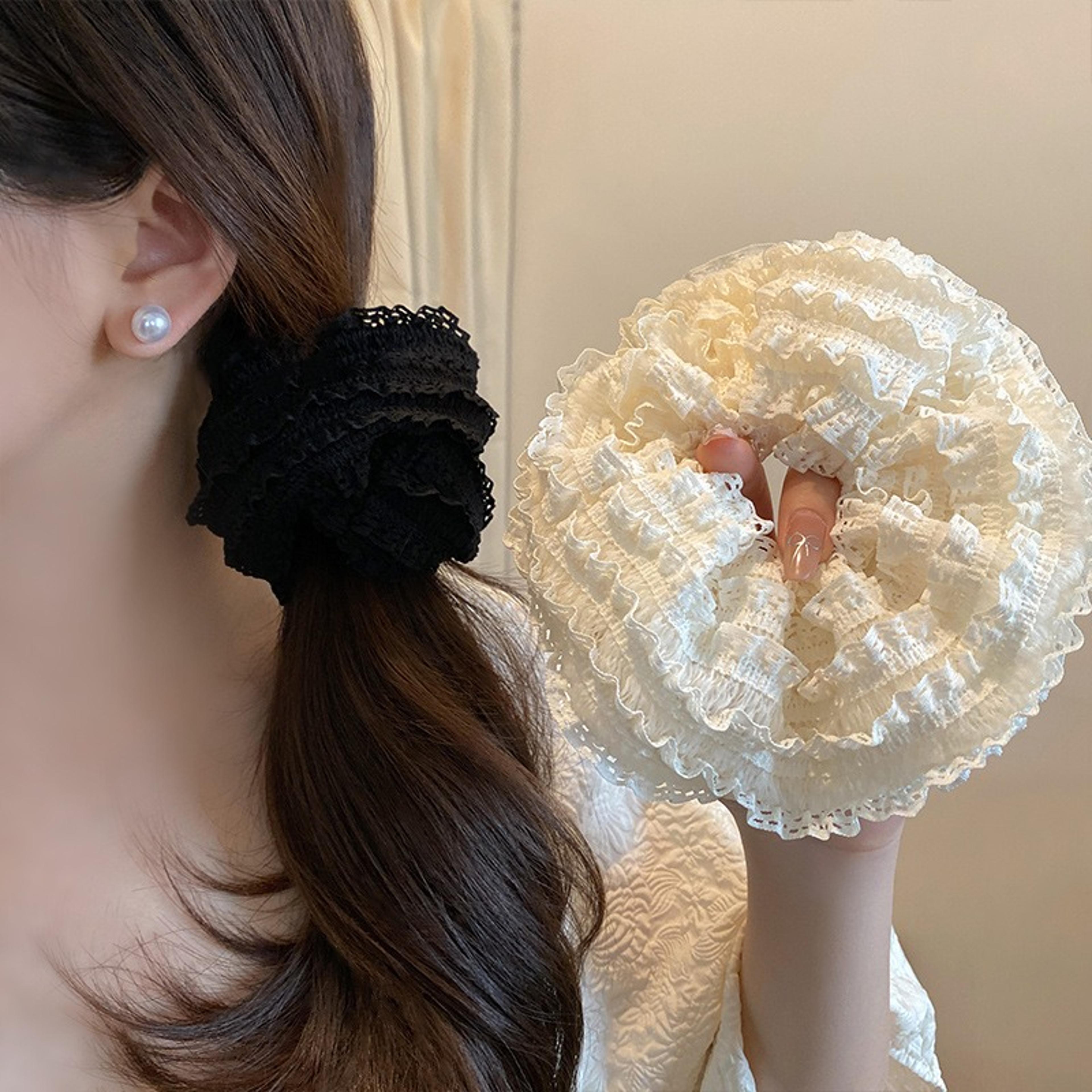 elegant lace silk hair scrunchies set black & white hair bands for women