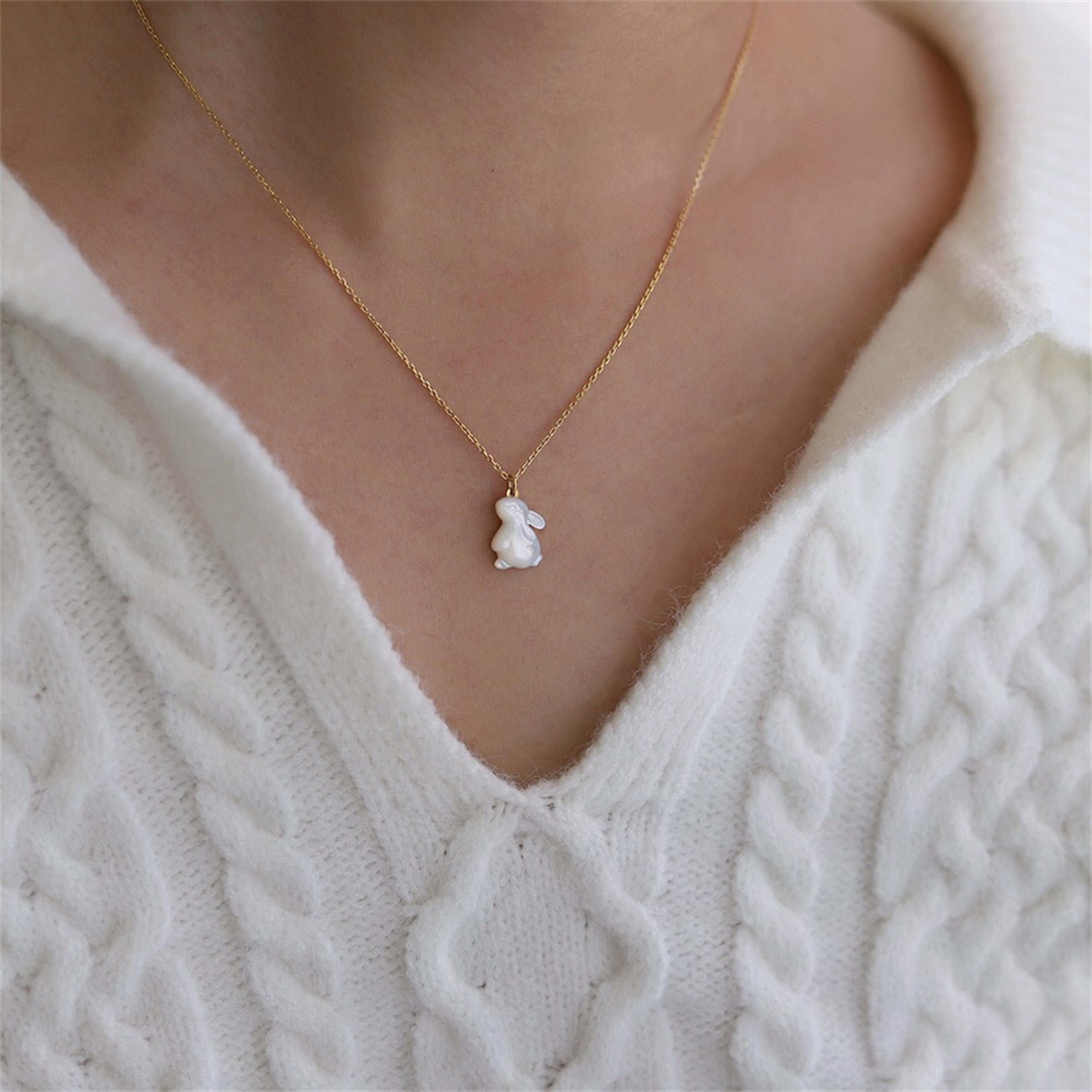 jade rabbit moon necklace in titanium steel with shell rabbit charm jewelry