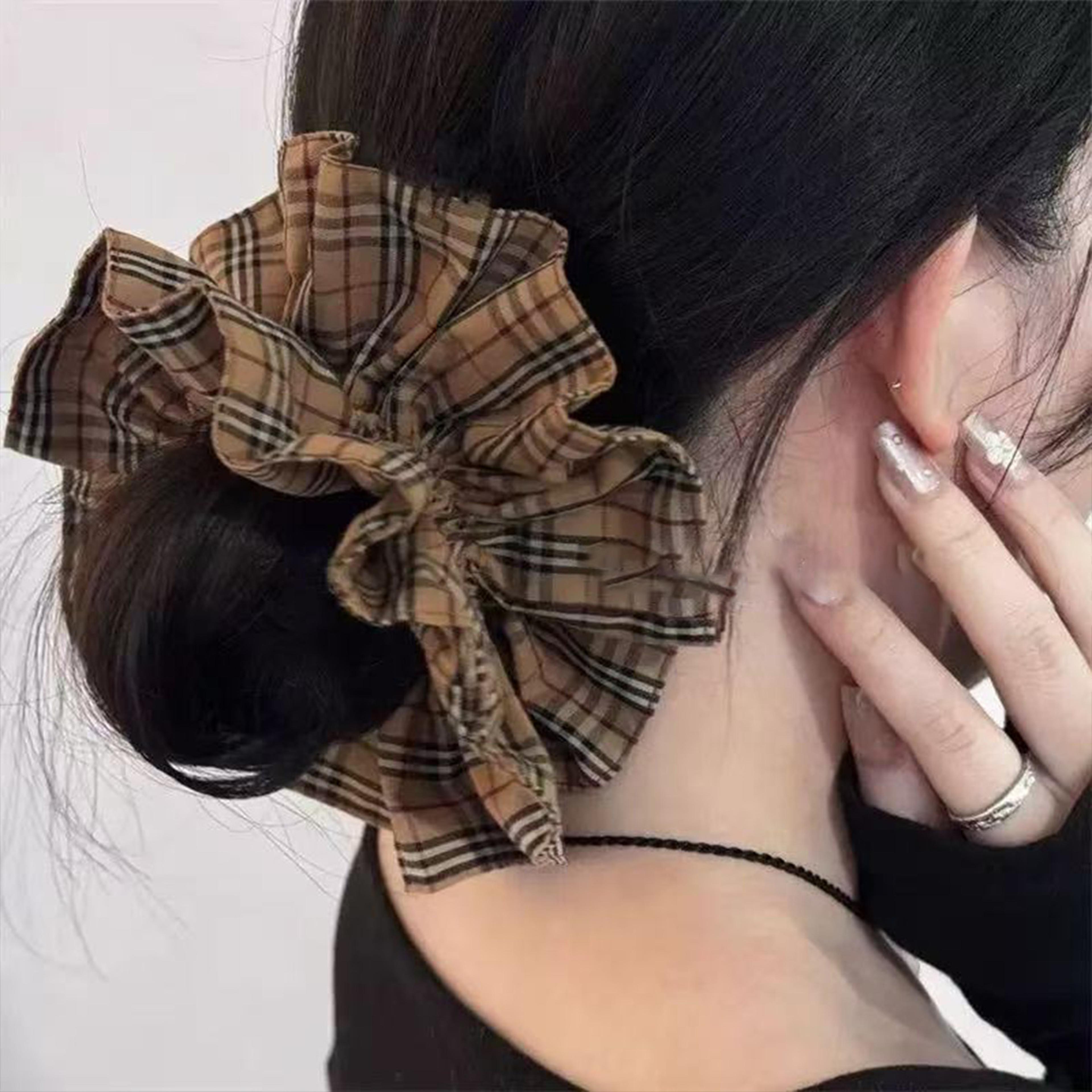 retro plaid slim waist scrunchie bun hair tie accessory