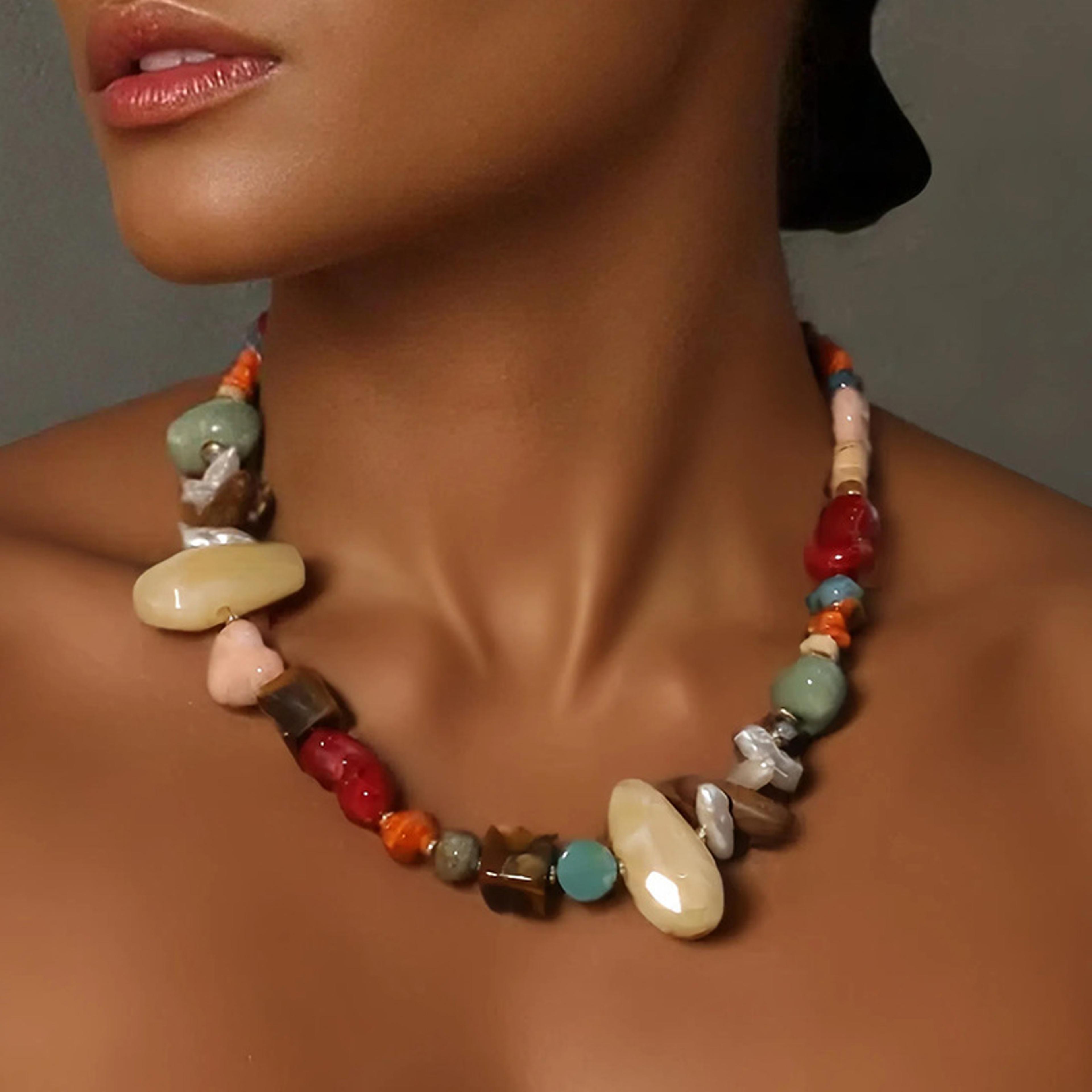bohemian colored resin beaded adjustable choker necklace for women vintage acrylic jewelry
