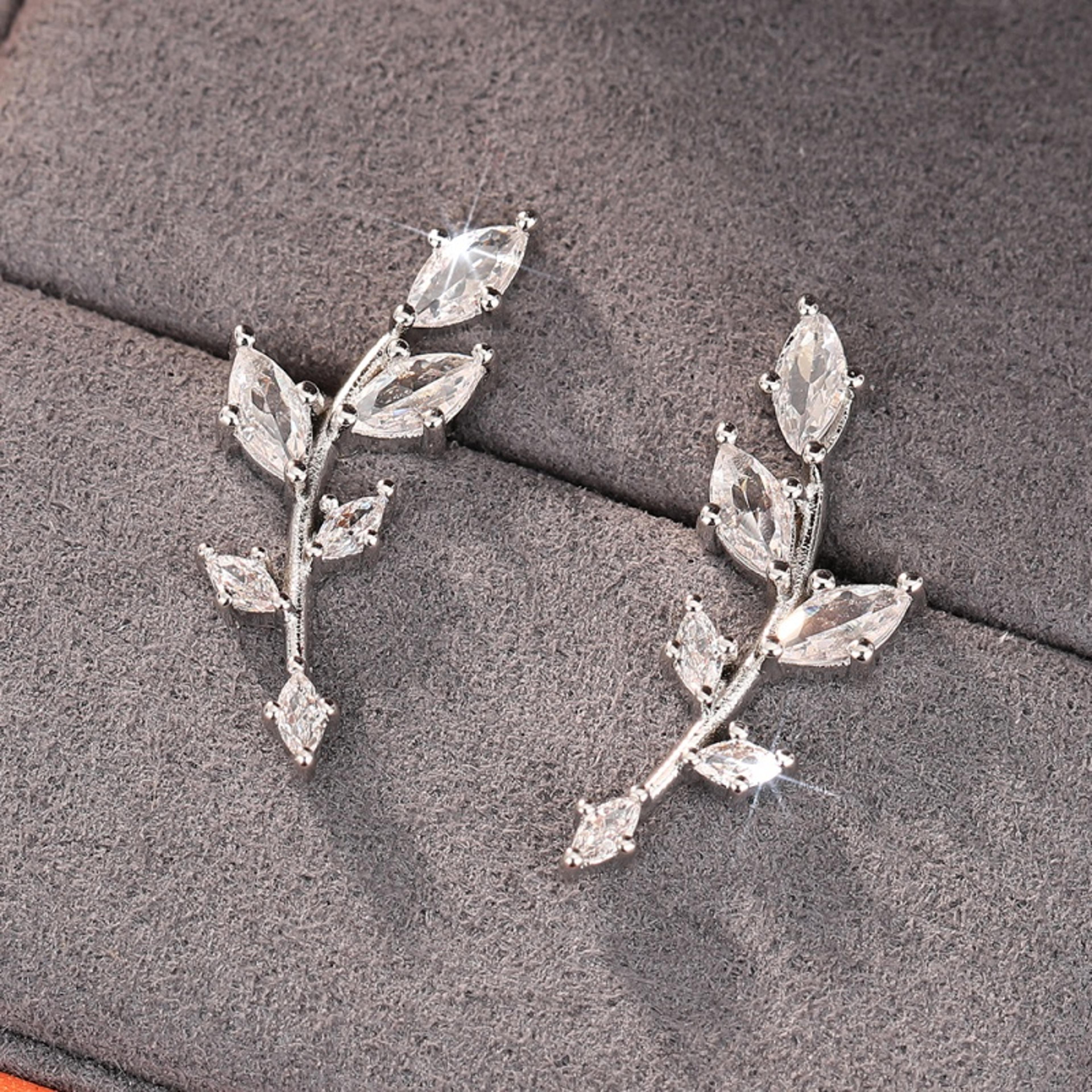 minimalist leaf cubic zirconia stud earrings for women wedding jewelry gift