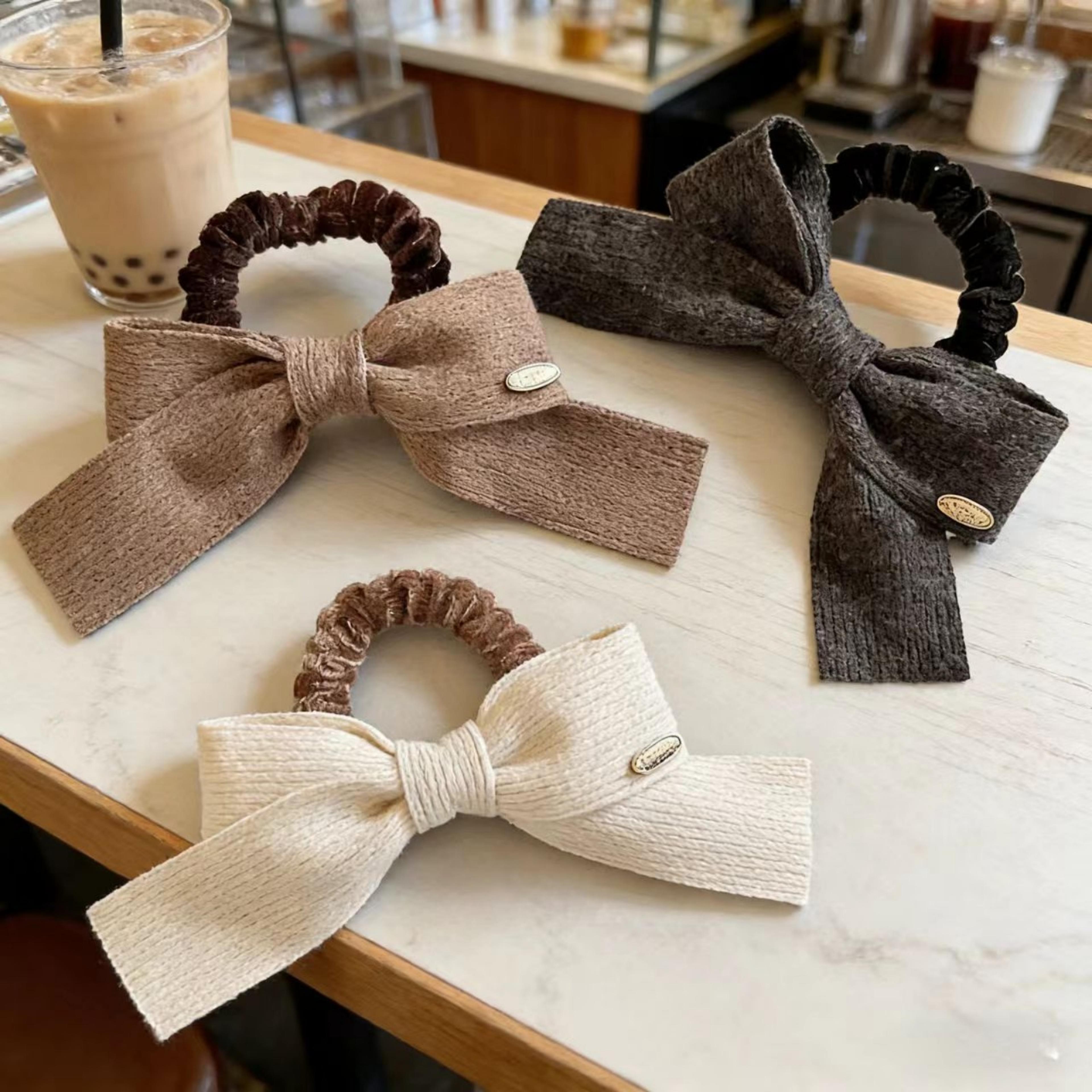 minimalist knit bow scrunchie hair tie for women soft ribbed ponytail holder