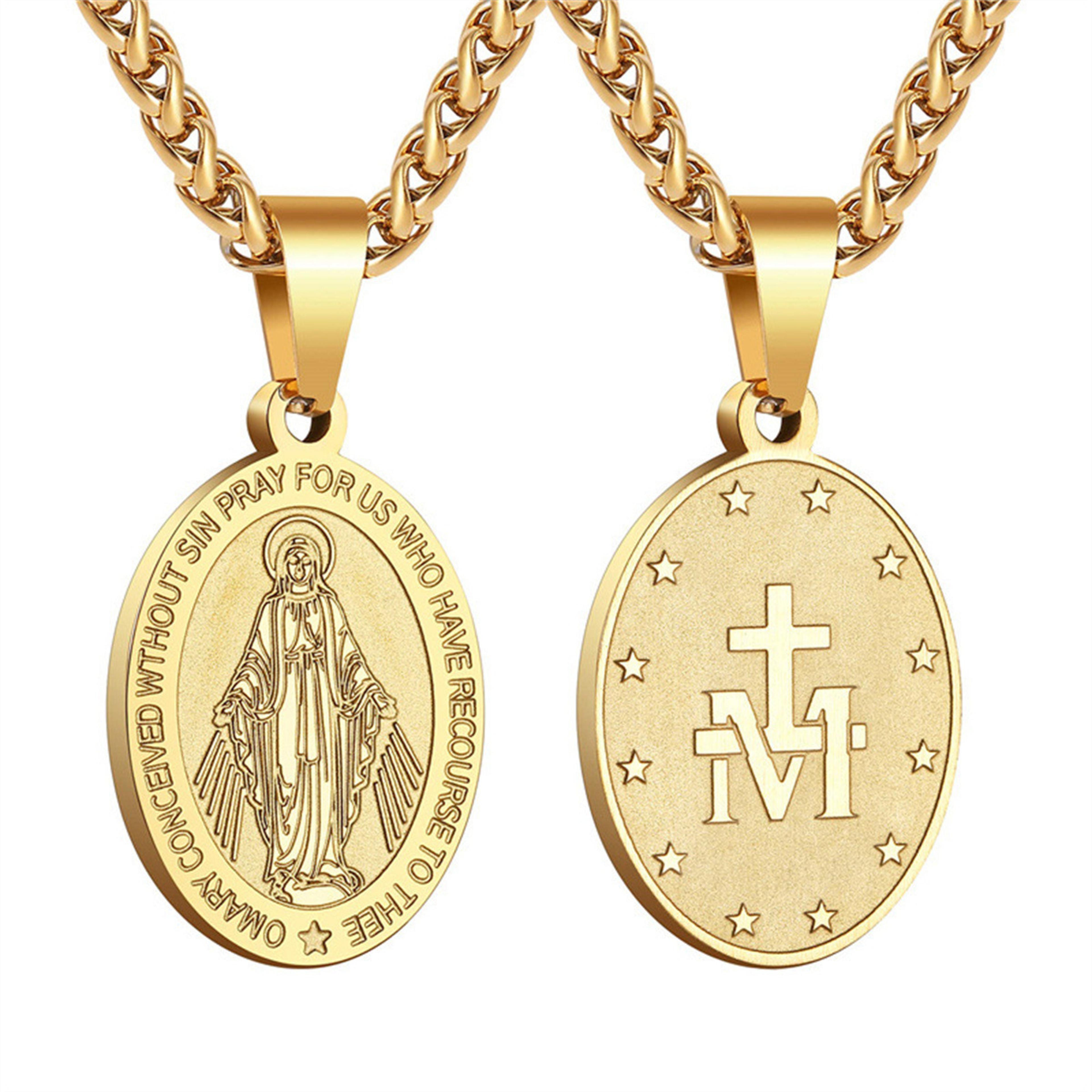 faith guard virgin mary miraculous medal stainless steel catholic necklace