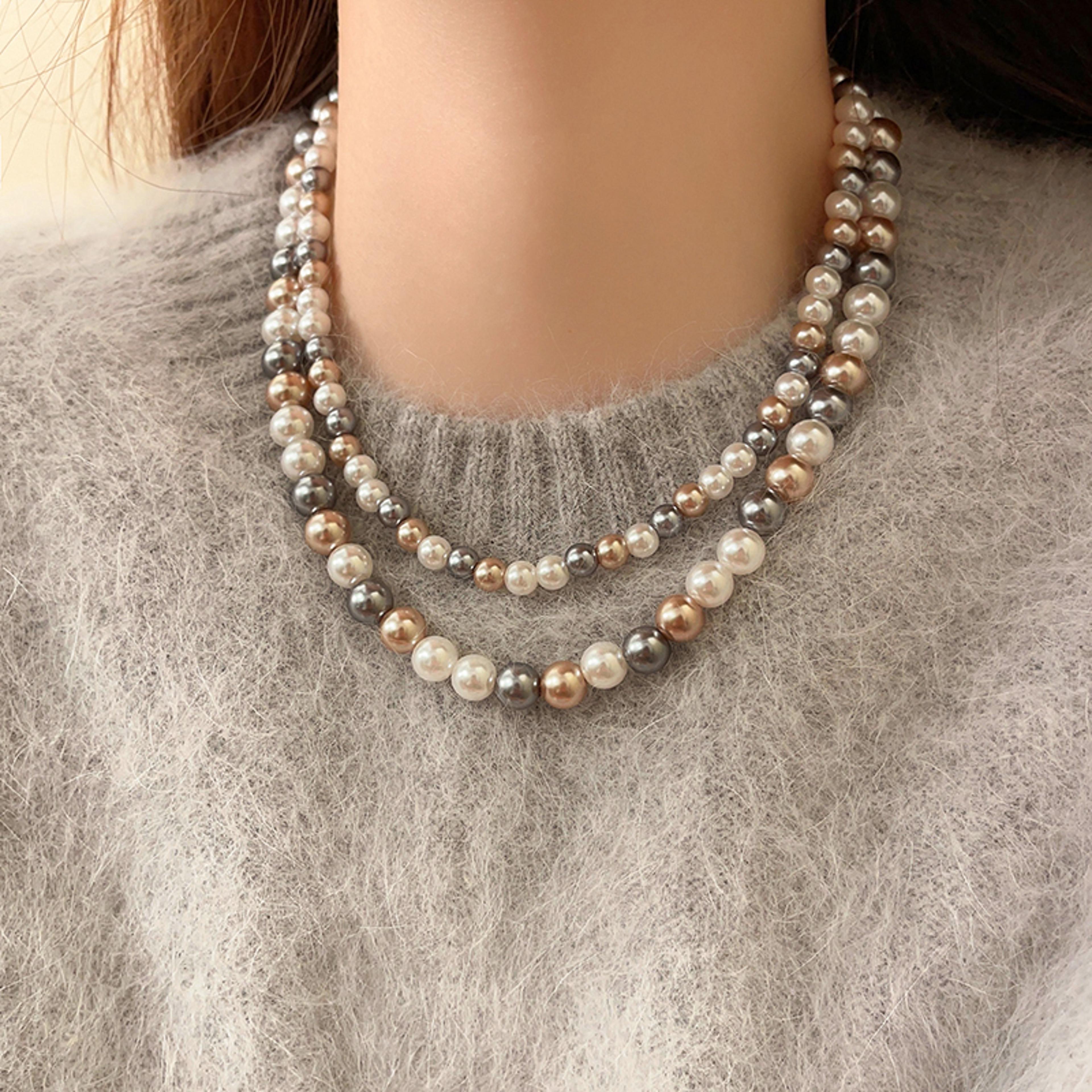romance mixed pearl beaded necklace for women elegant pearl beaded necklace clavicle chain