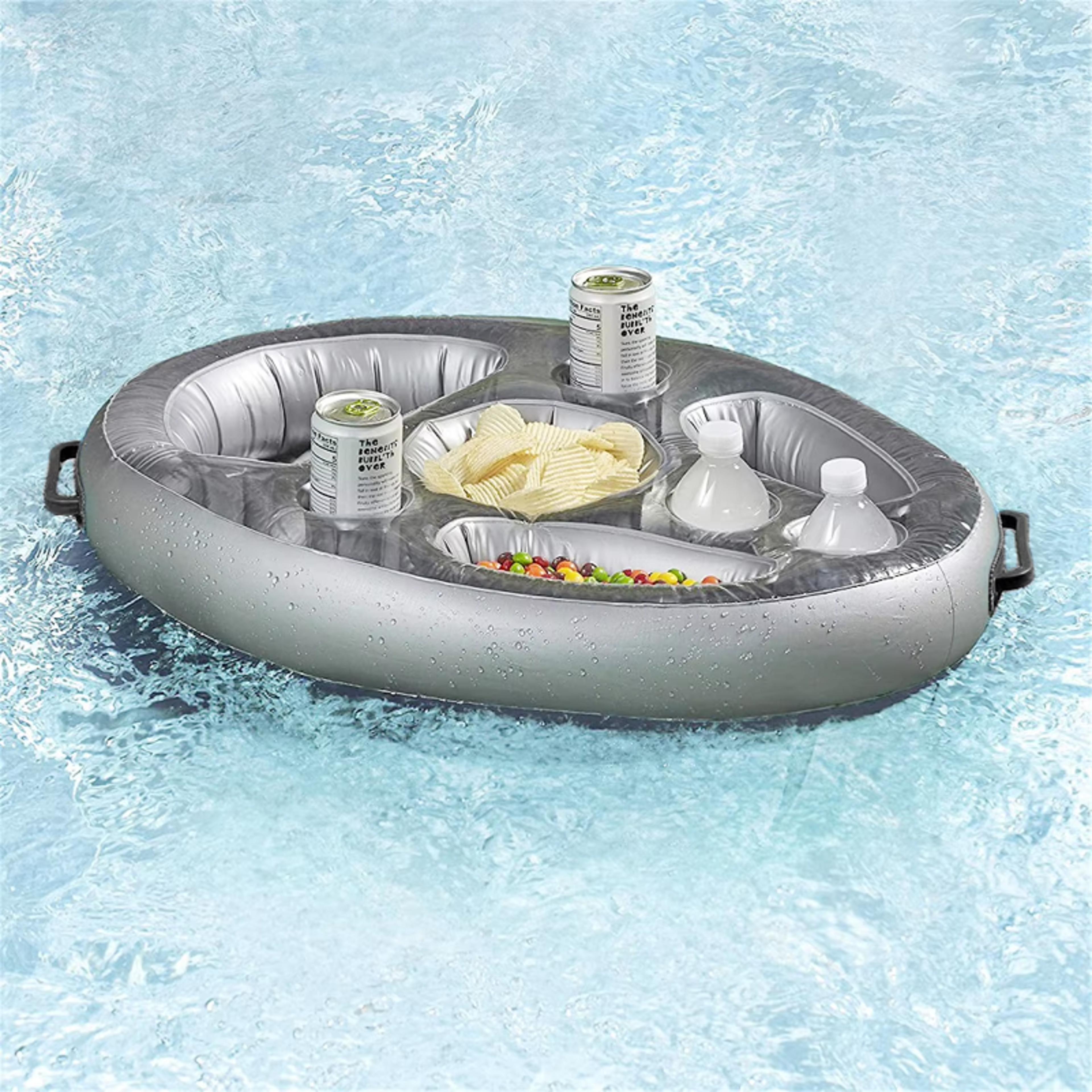 aqua party floating drink & snack bar tray inflatable pool drink holder & beverage cooler