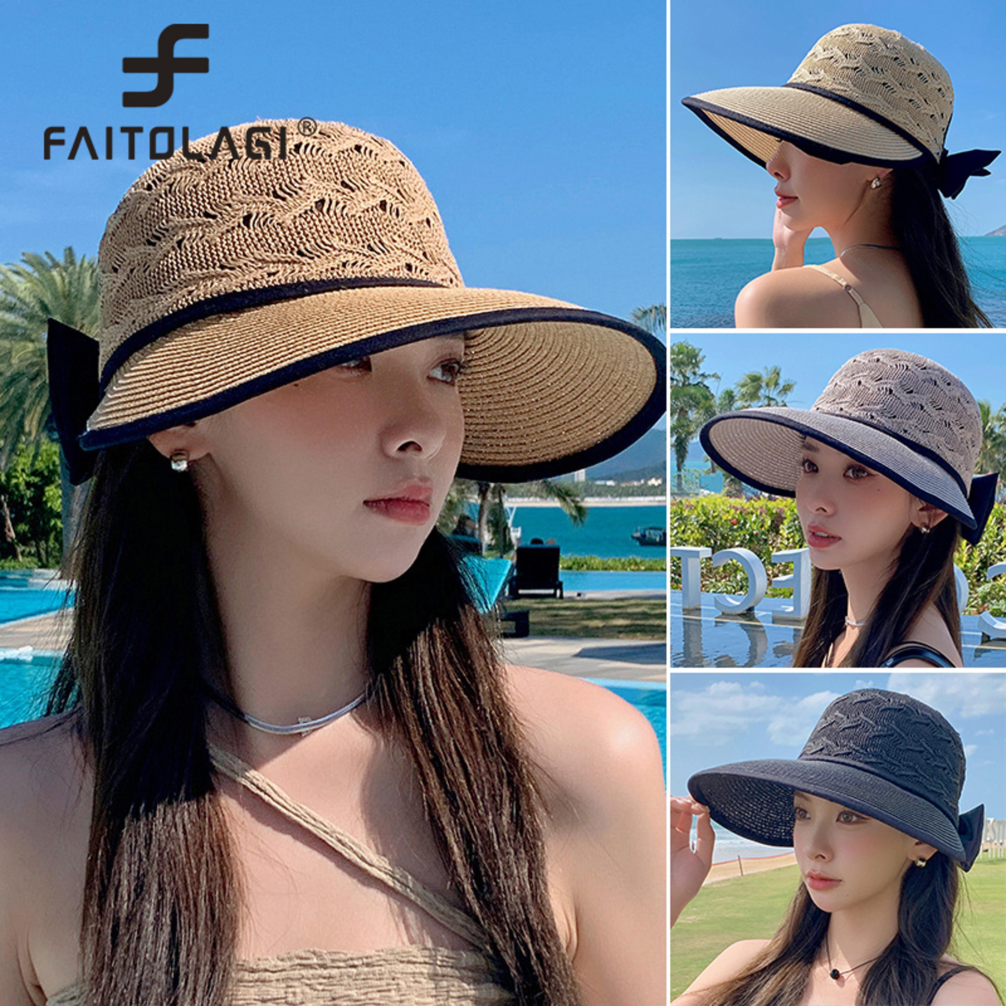 elegant bow ribbon wide brim straw sun hat for women | wide brim hat uv beach & travel style