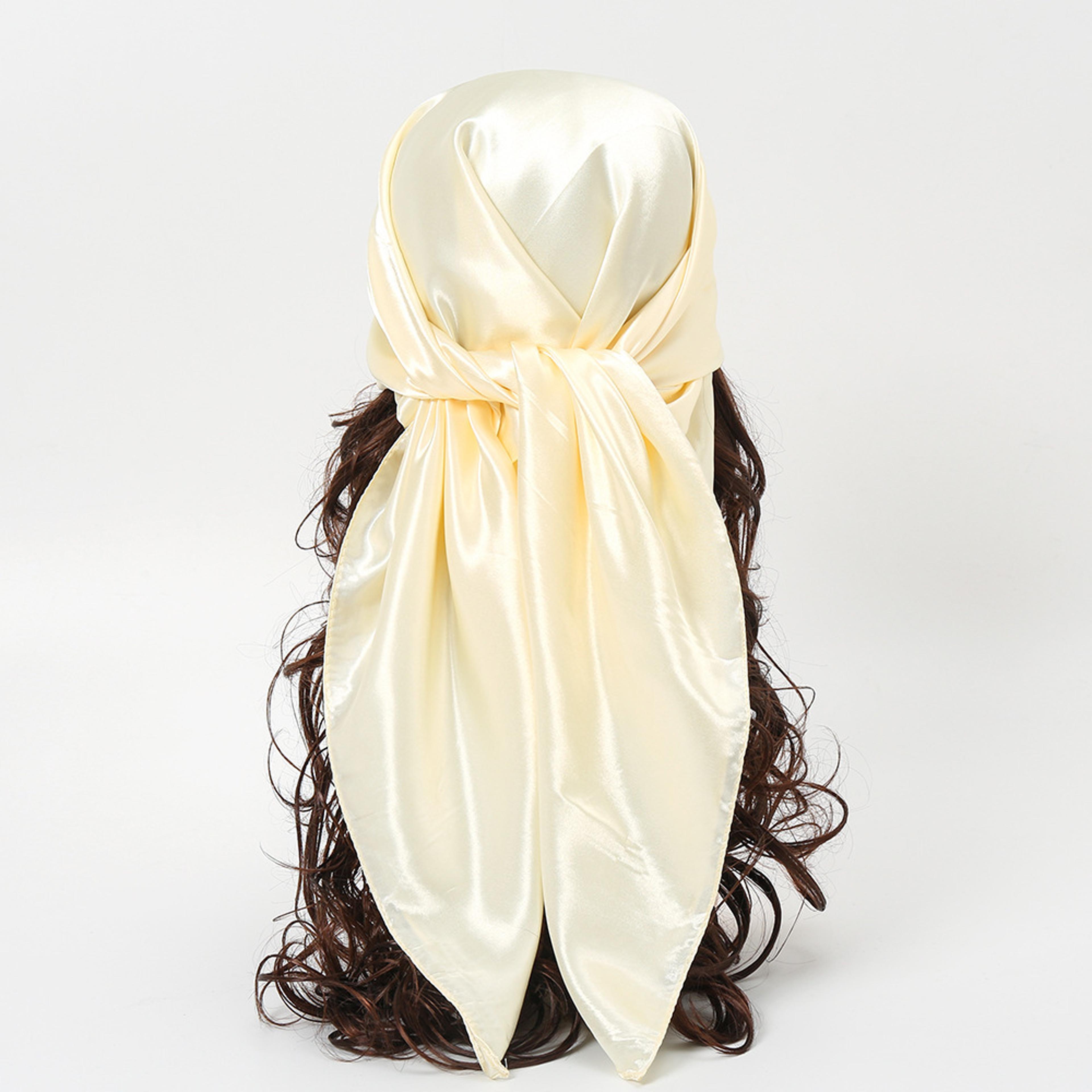 silk satin square hijab scarf women neckerchief hair bandana elegant solid color