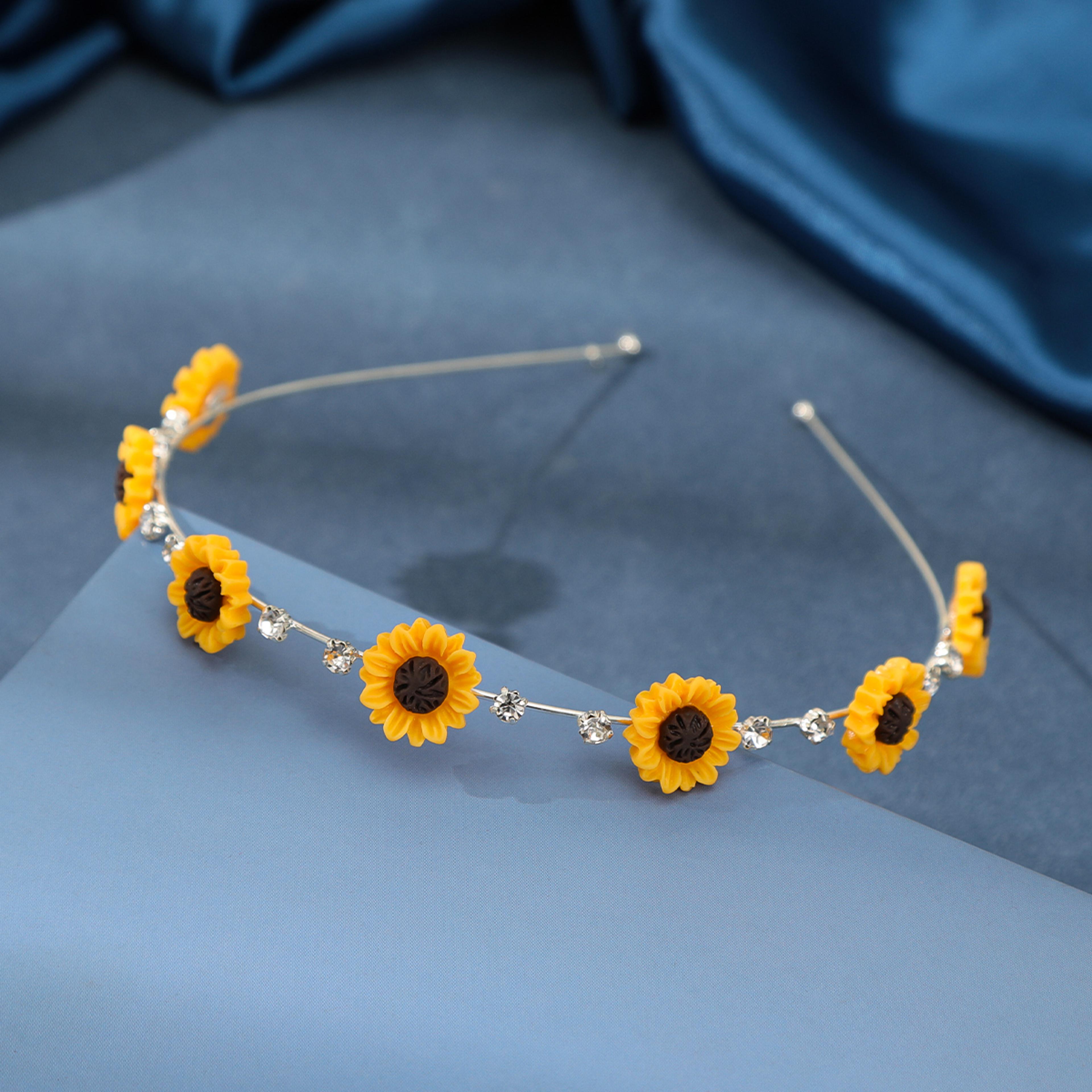 sunflower bloom floral headband for women elegant silver flower hair hoop