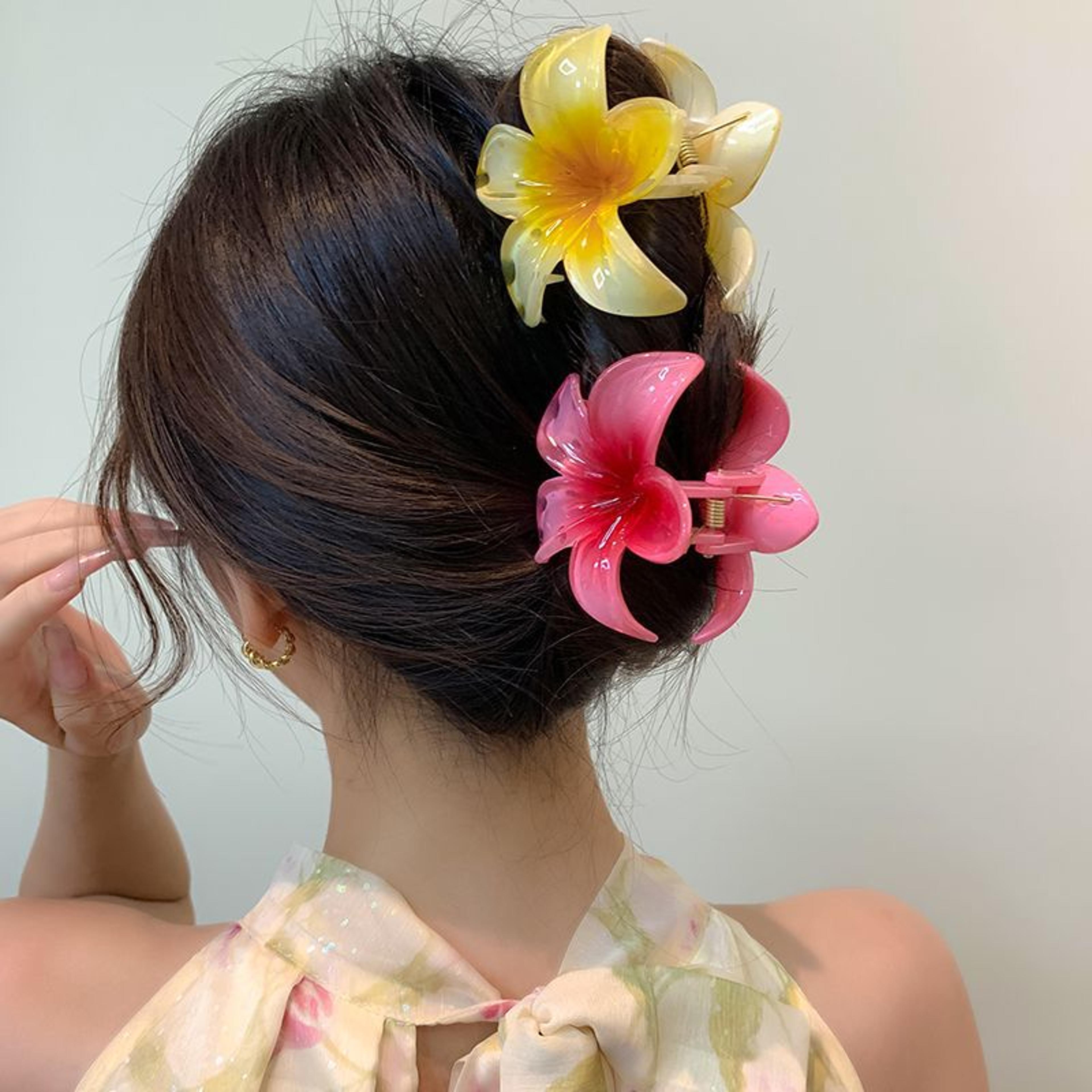 gradient flower acrylic large hair claw clip for women hawaiian style sweet crab clamp barrette