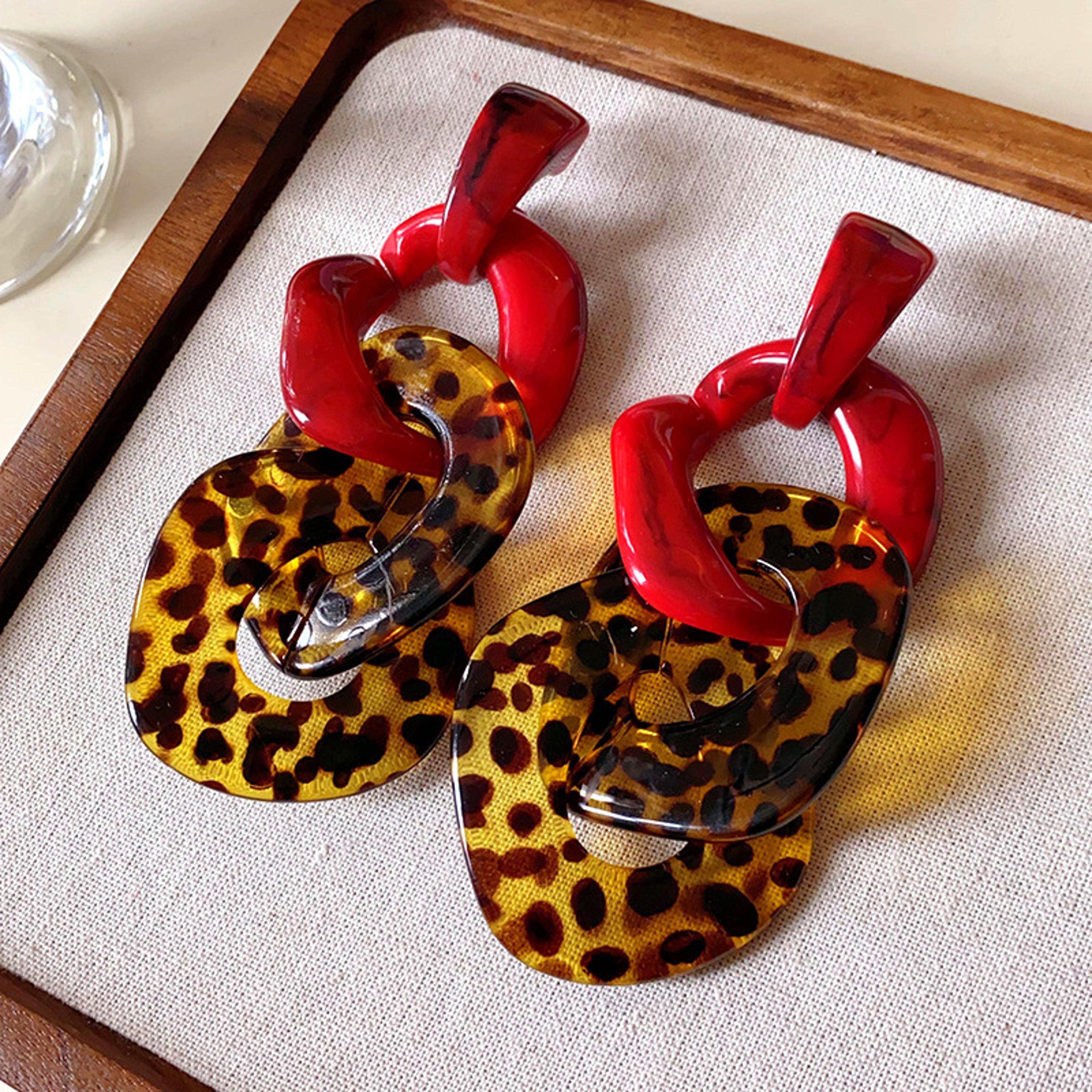 leopard print acrylic geometric circle drop earrings for women colorful fashion jewelry