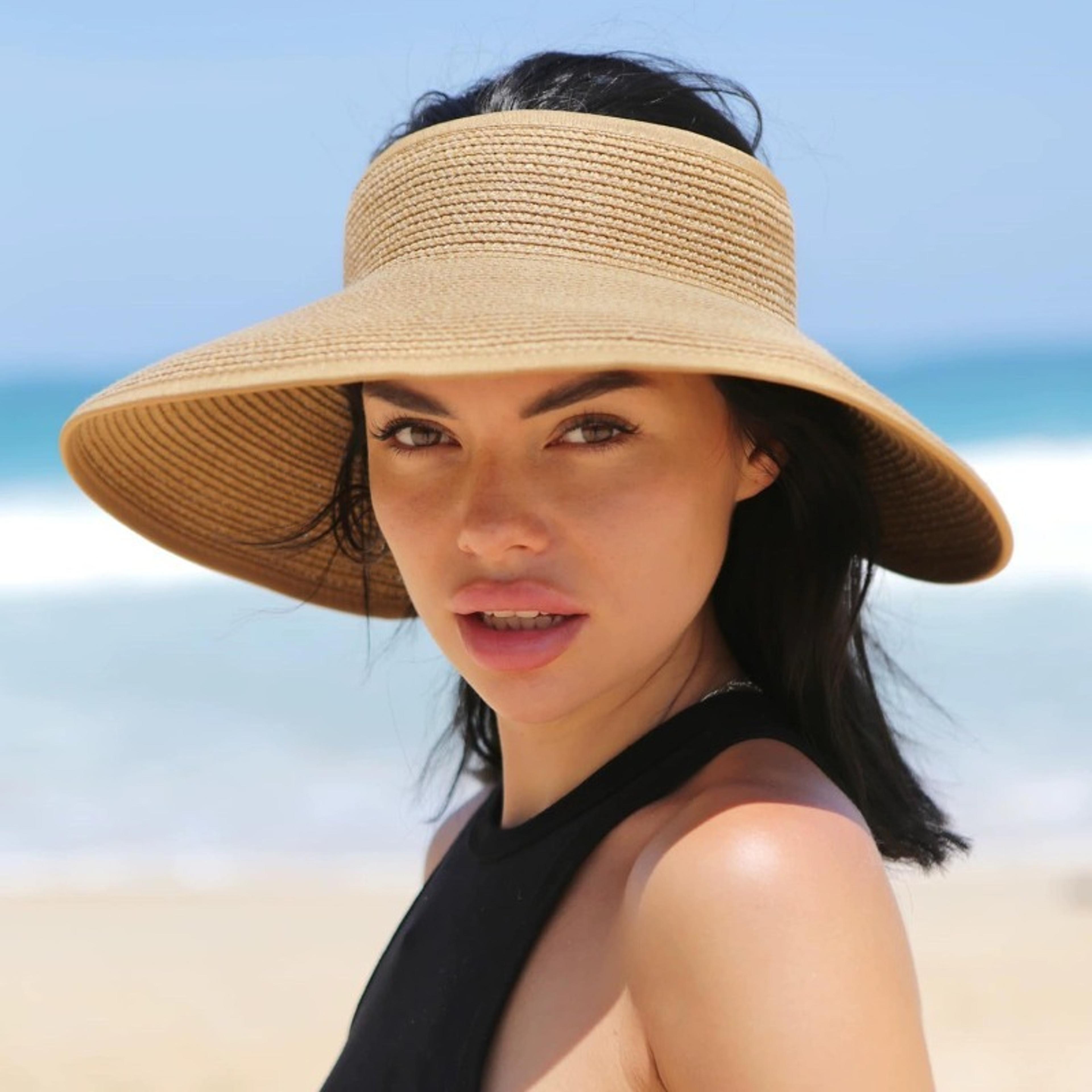 foldable wide brim straw sun hat for women uv protection beach visor hat