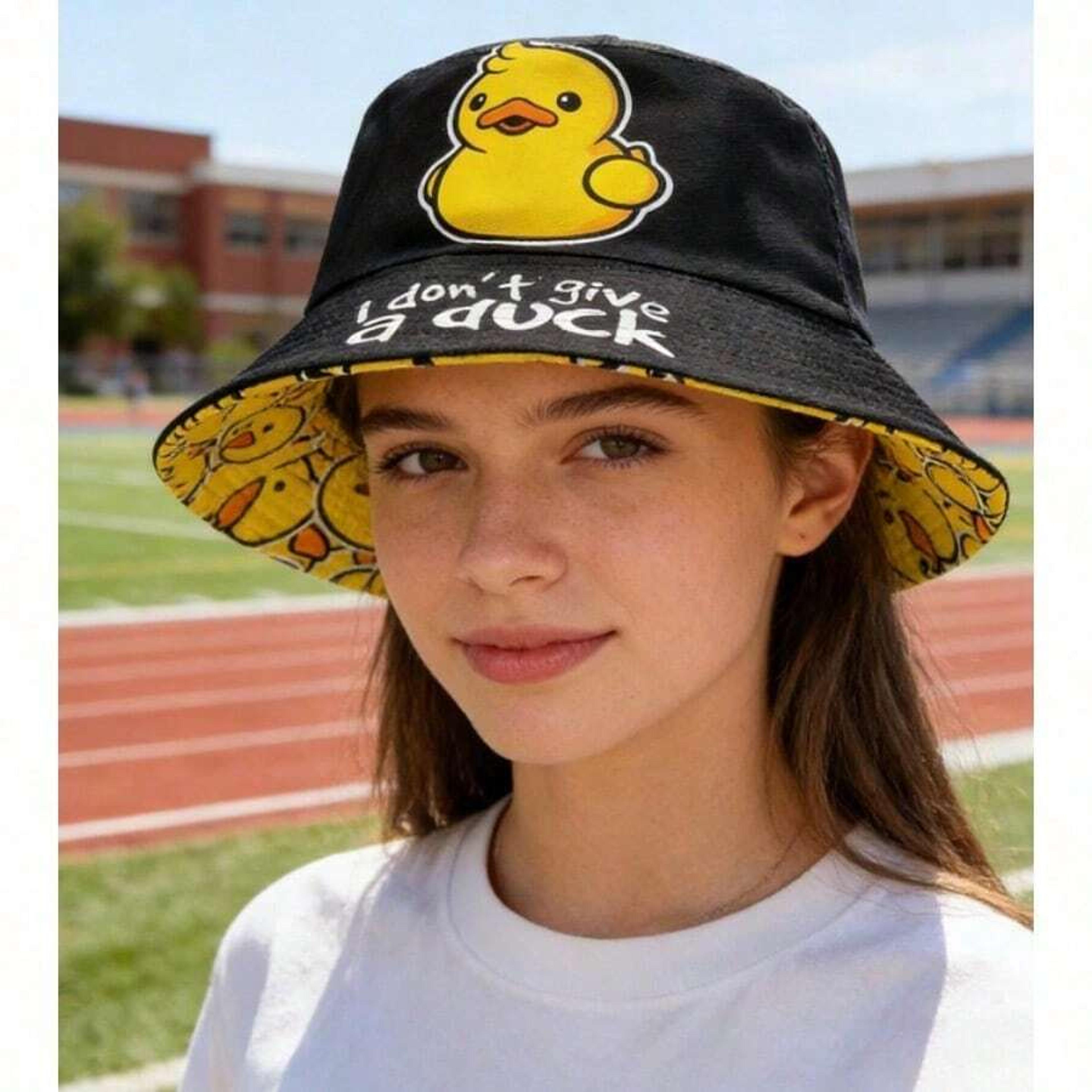 double sided duck print hip hop fisherman bucket hat for beach travel sun protection
