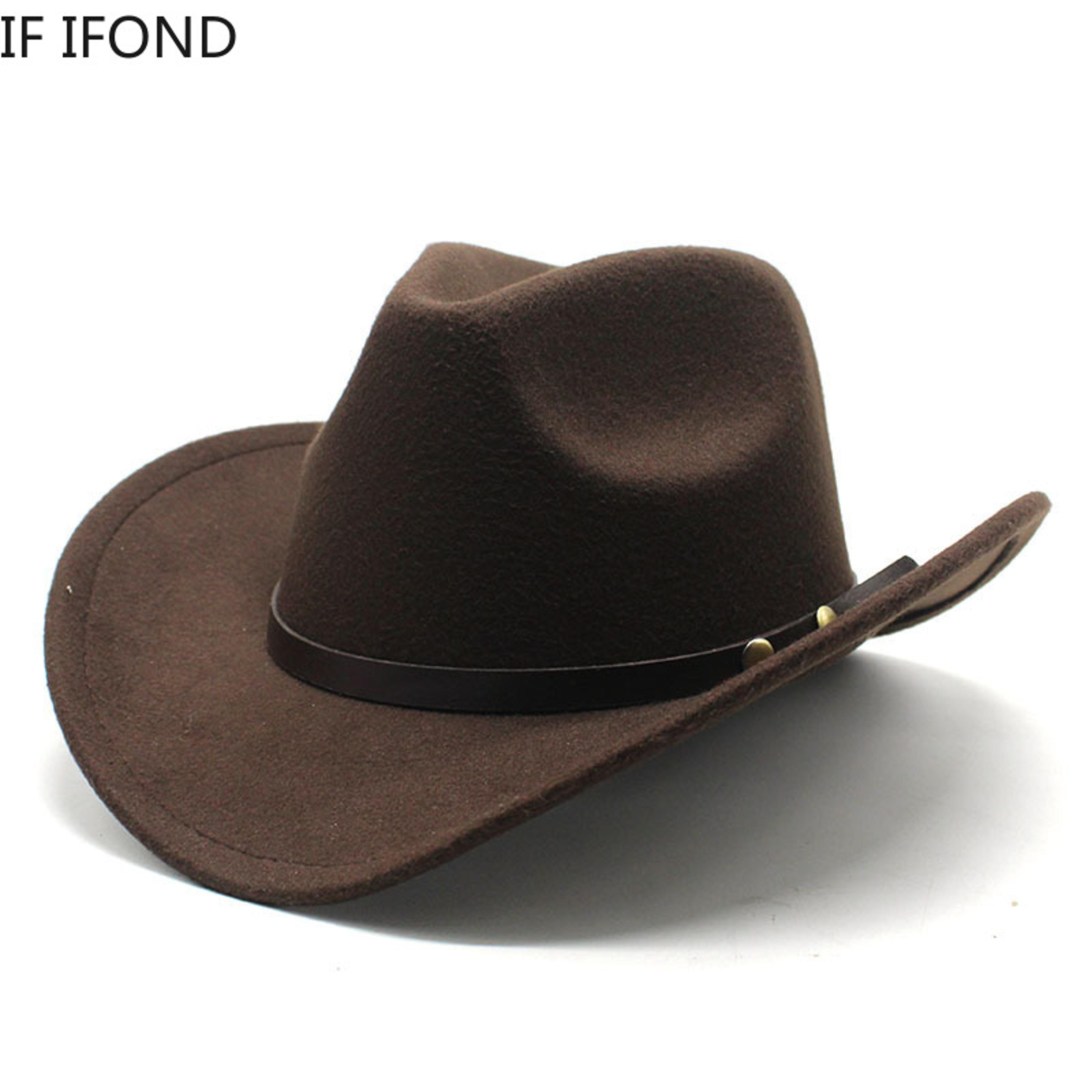 unisex vintage western cowboy felt hat punk belt winter autumn style western cowboy hat
