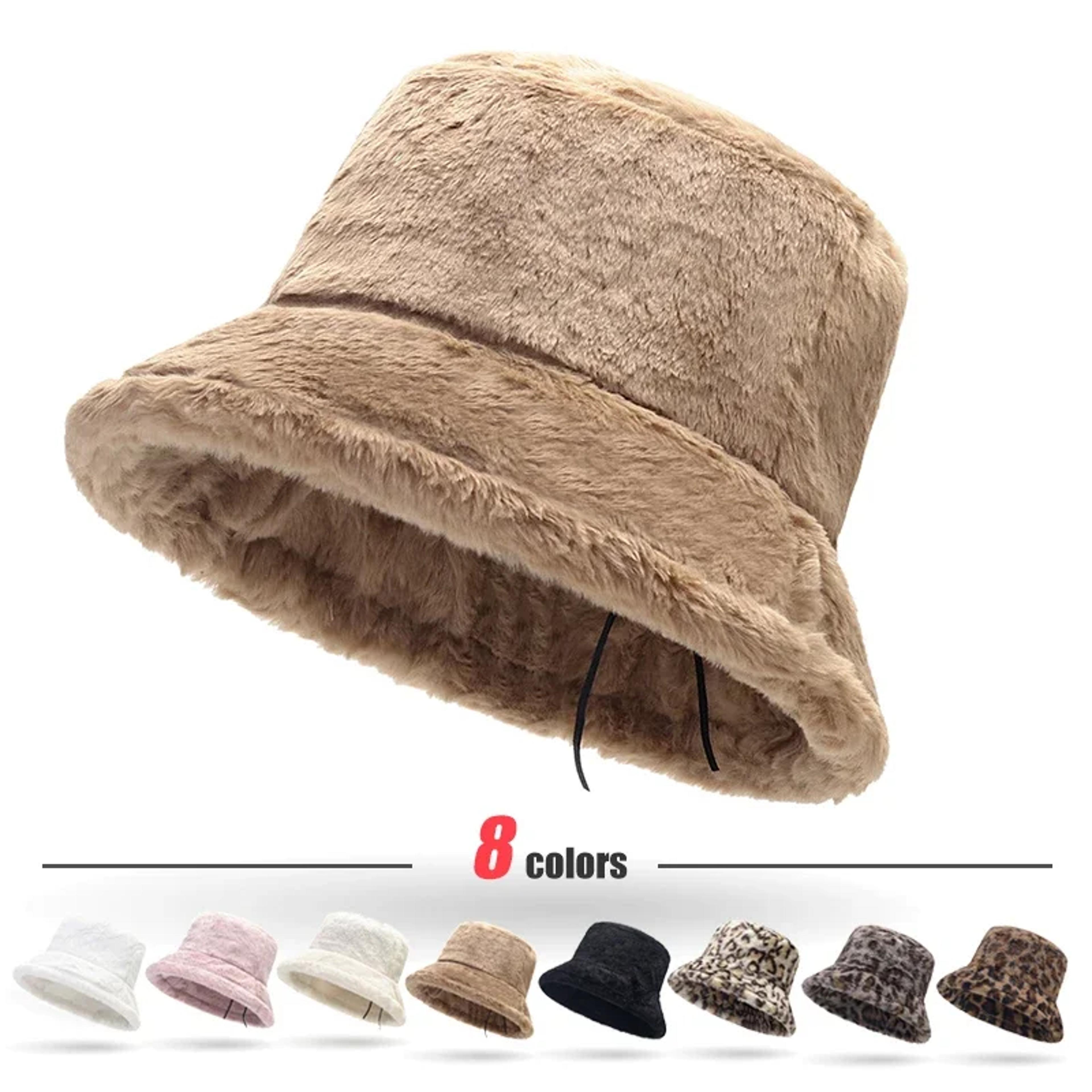womens leopard plush bucket hat winter warm faux fur fashion hat
