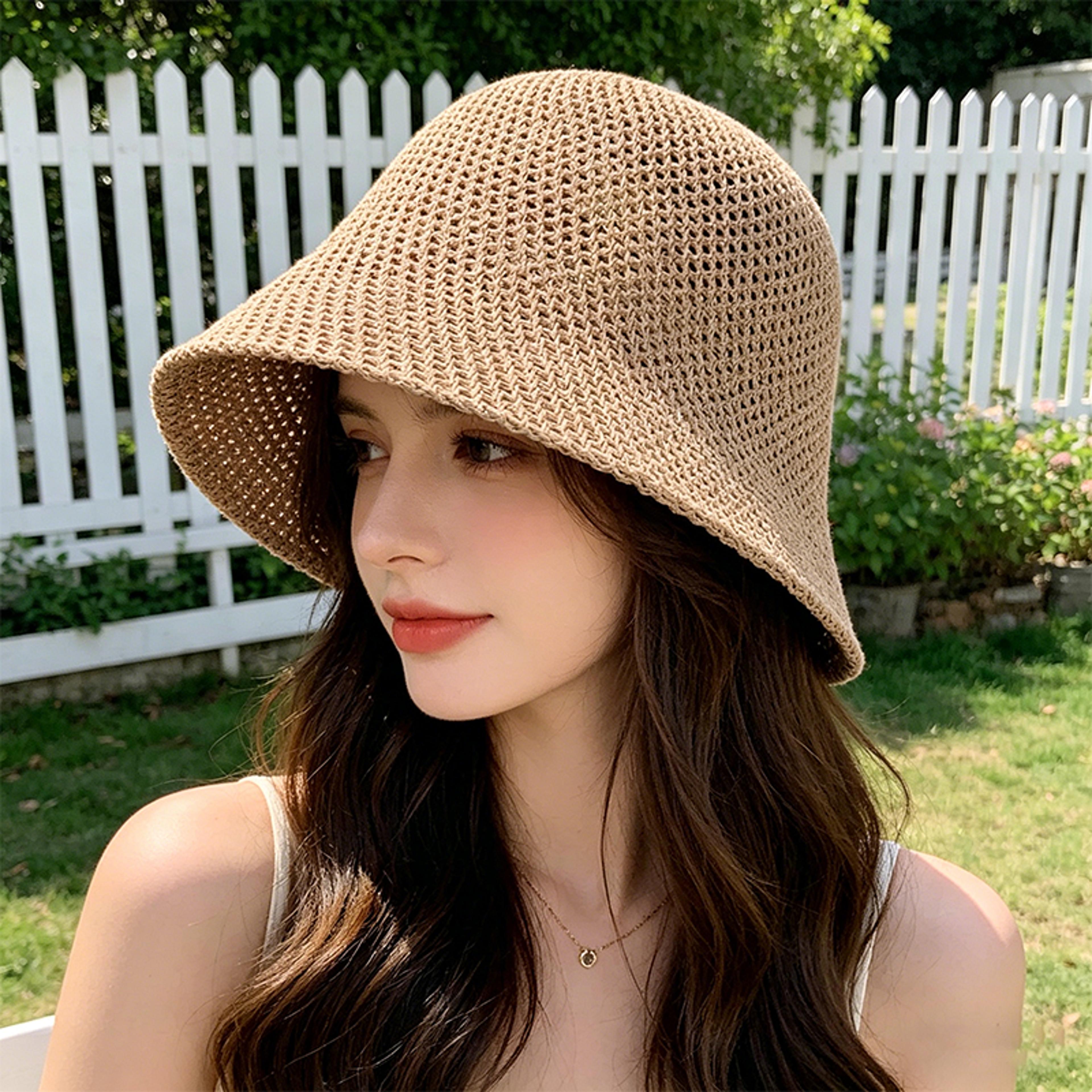 womens hollow out bucket hat breathable foldable summer sun hat for beach outdoor travel
