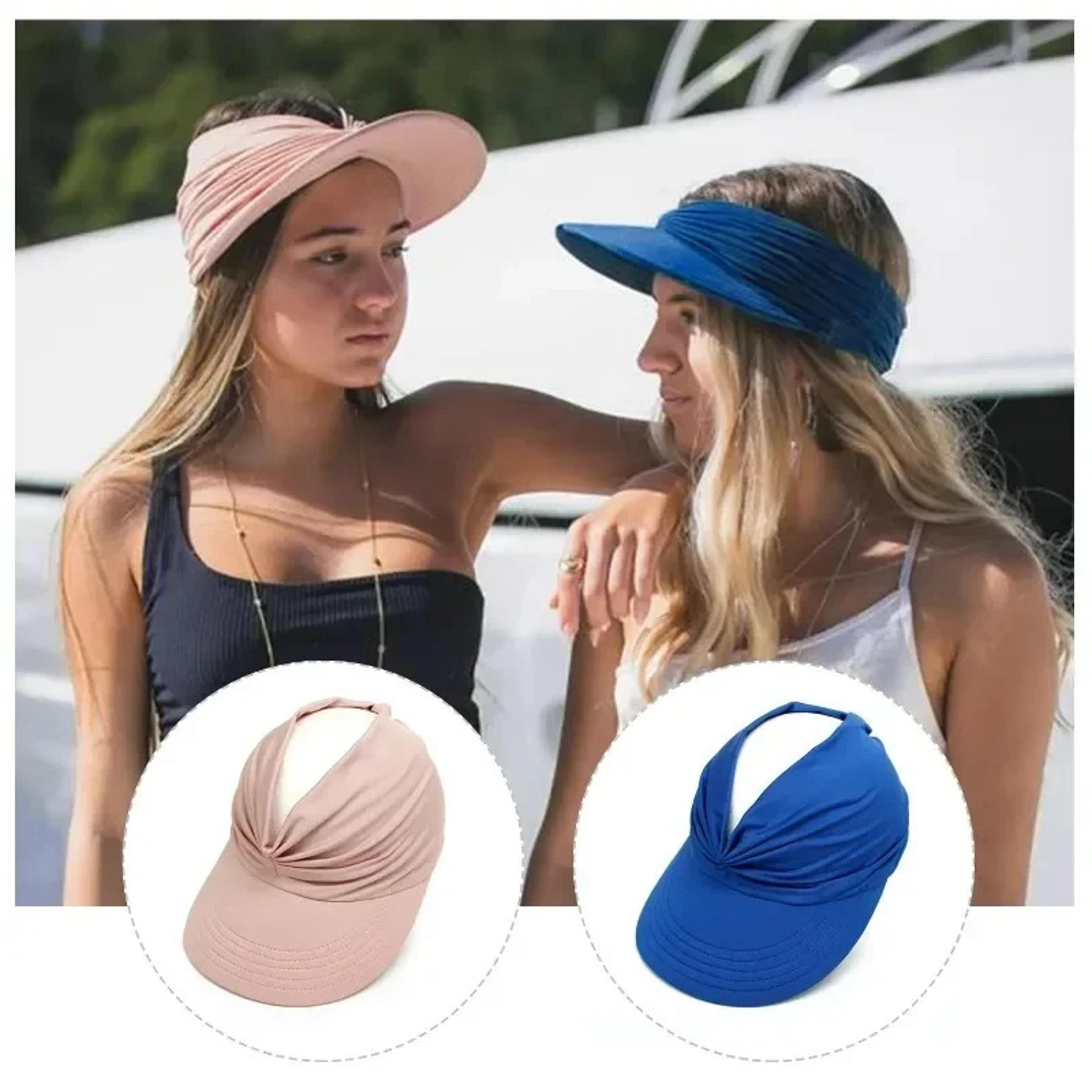 womens uv protection wide brim sun hat ponytail visor breathable travel beach cap
