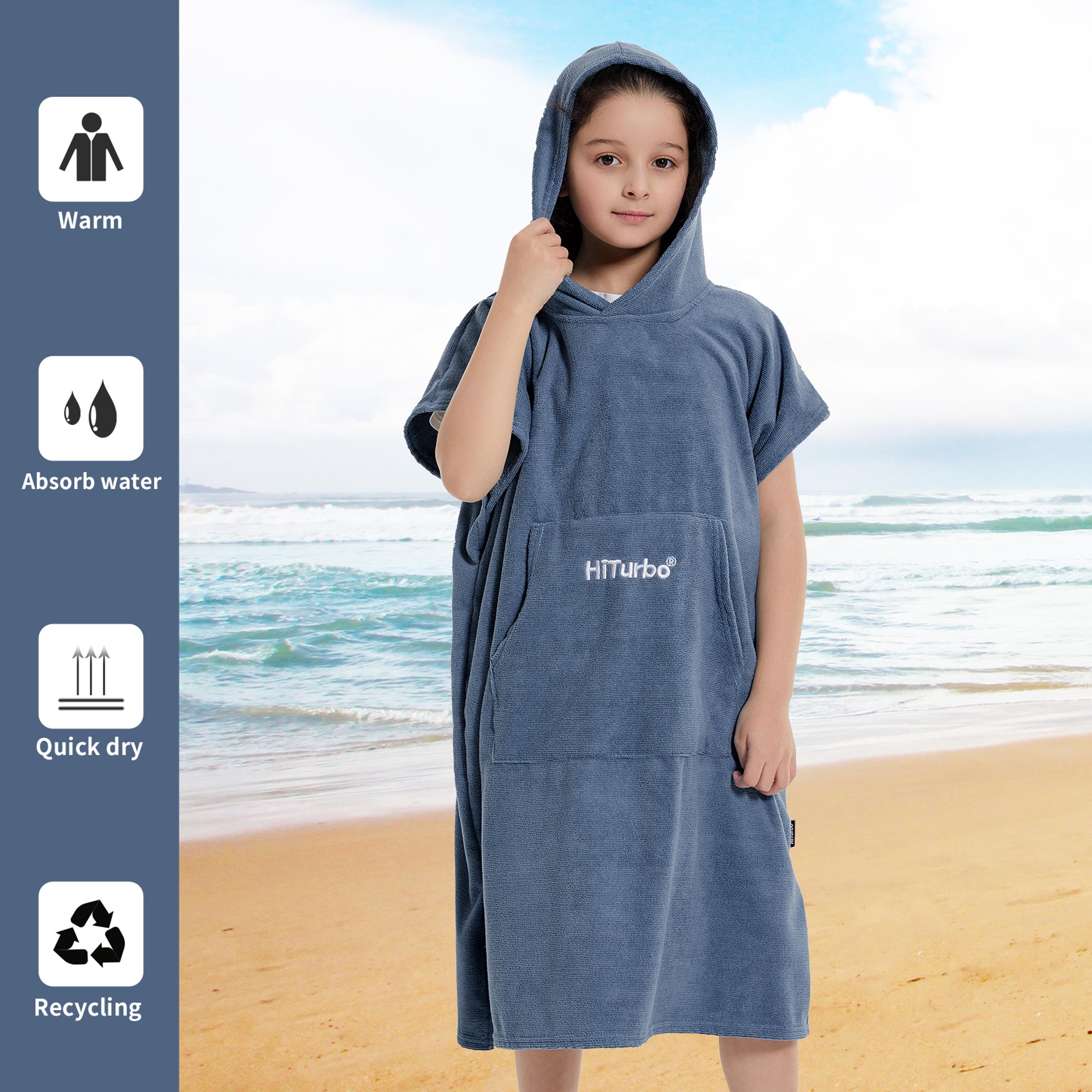 kids hooded swim poncho quick dry microfiber changing towel with pocket