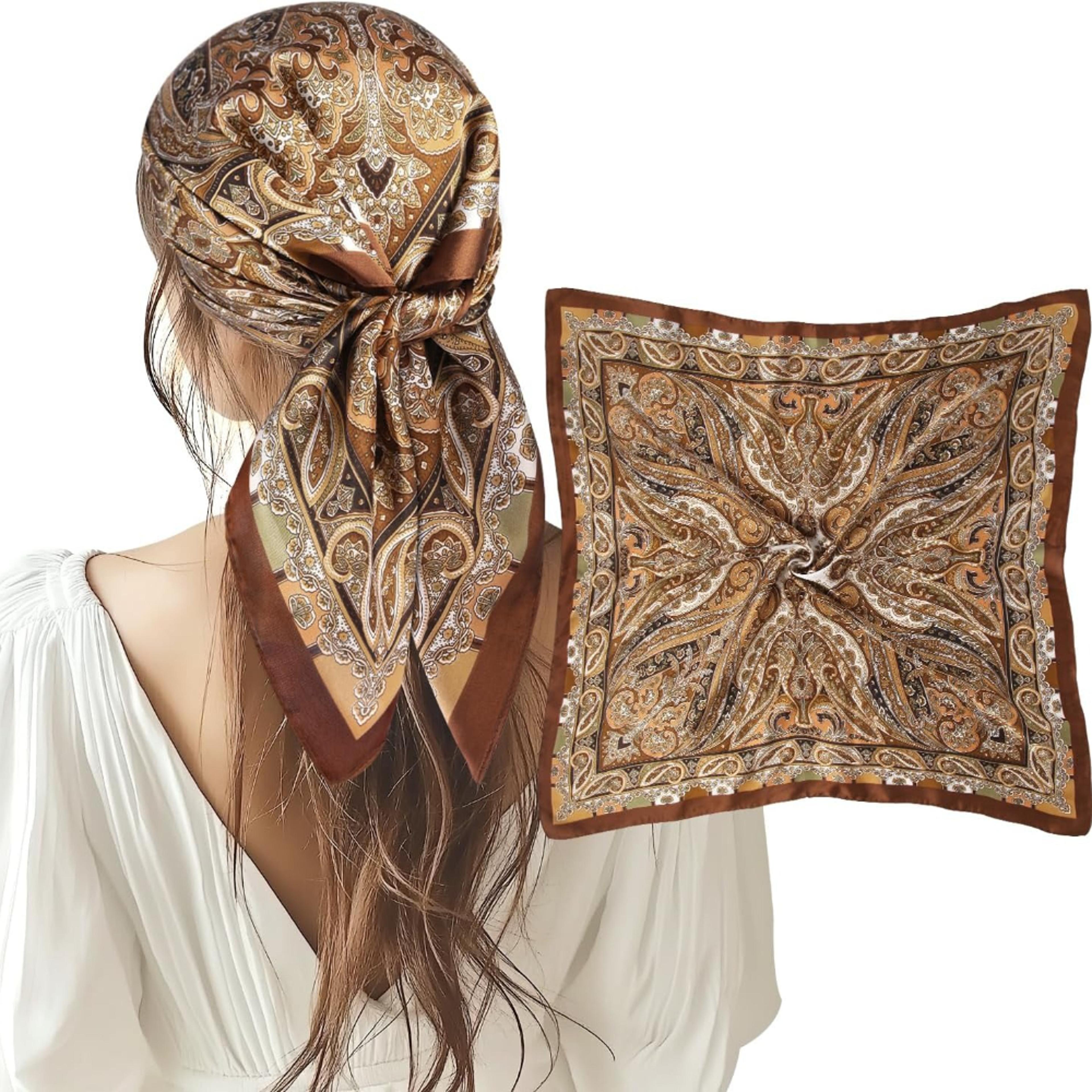 silk satin head scarf 27.5 inch hair wrap bandana neck scarf for women brown