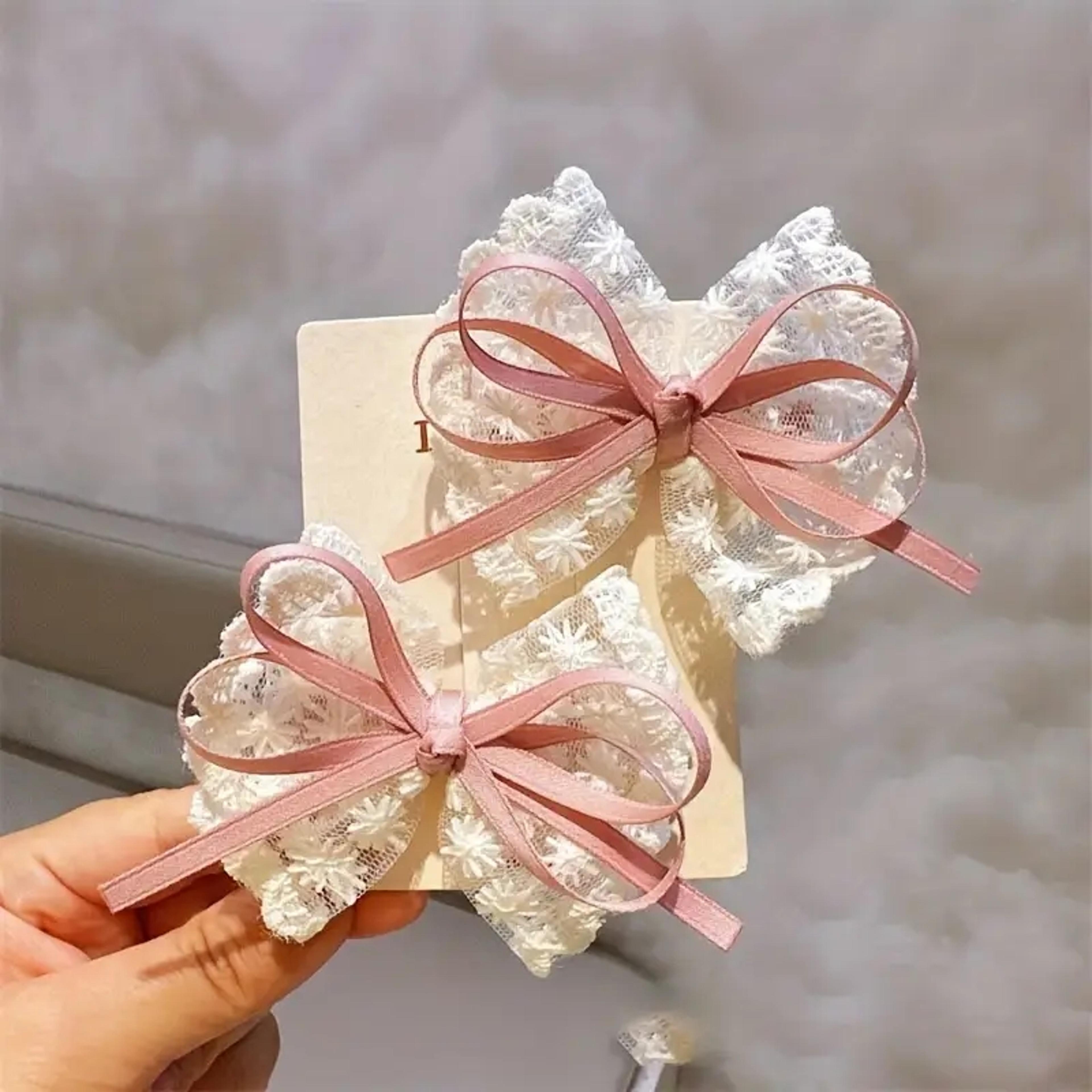 cute bohemian lace bow baby girl hair clips, handmade korean style hair barrettes for kids