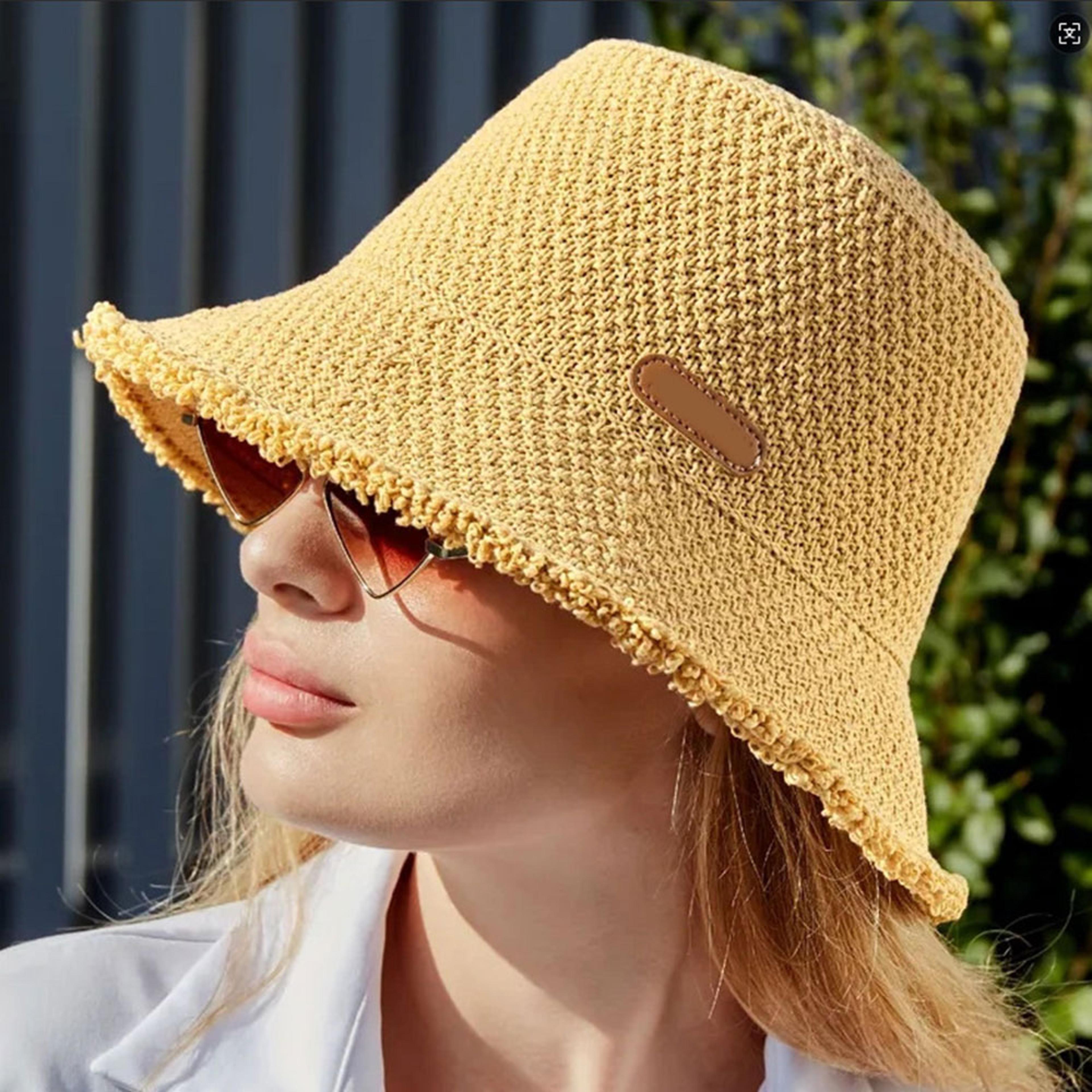 straw bucket sun hat for women beach & travel sun protection hat