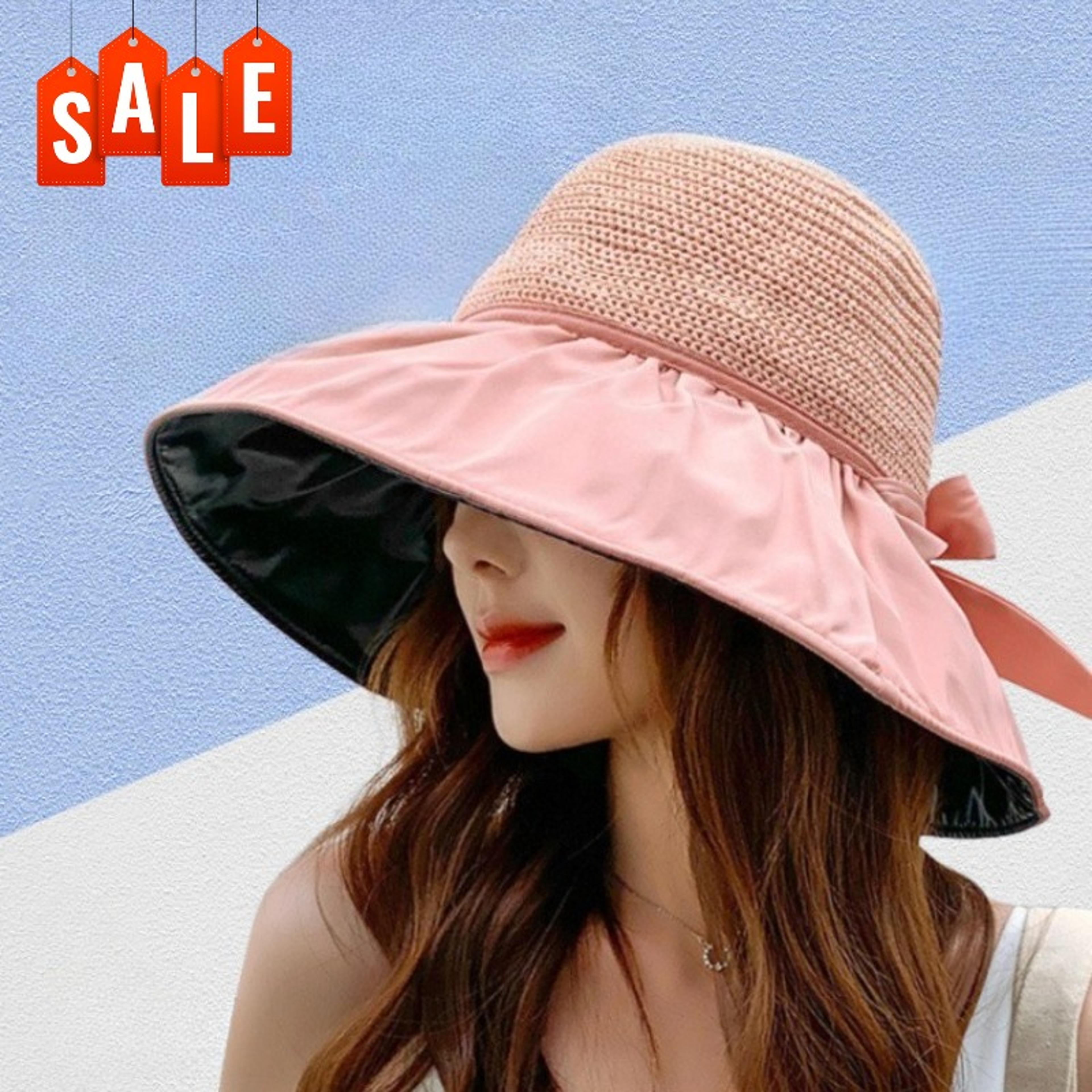 womens wide brim uv protection sun hat with blackout lining bow tie beach & fishing hat