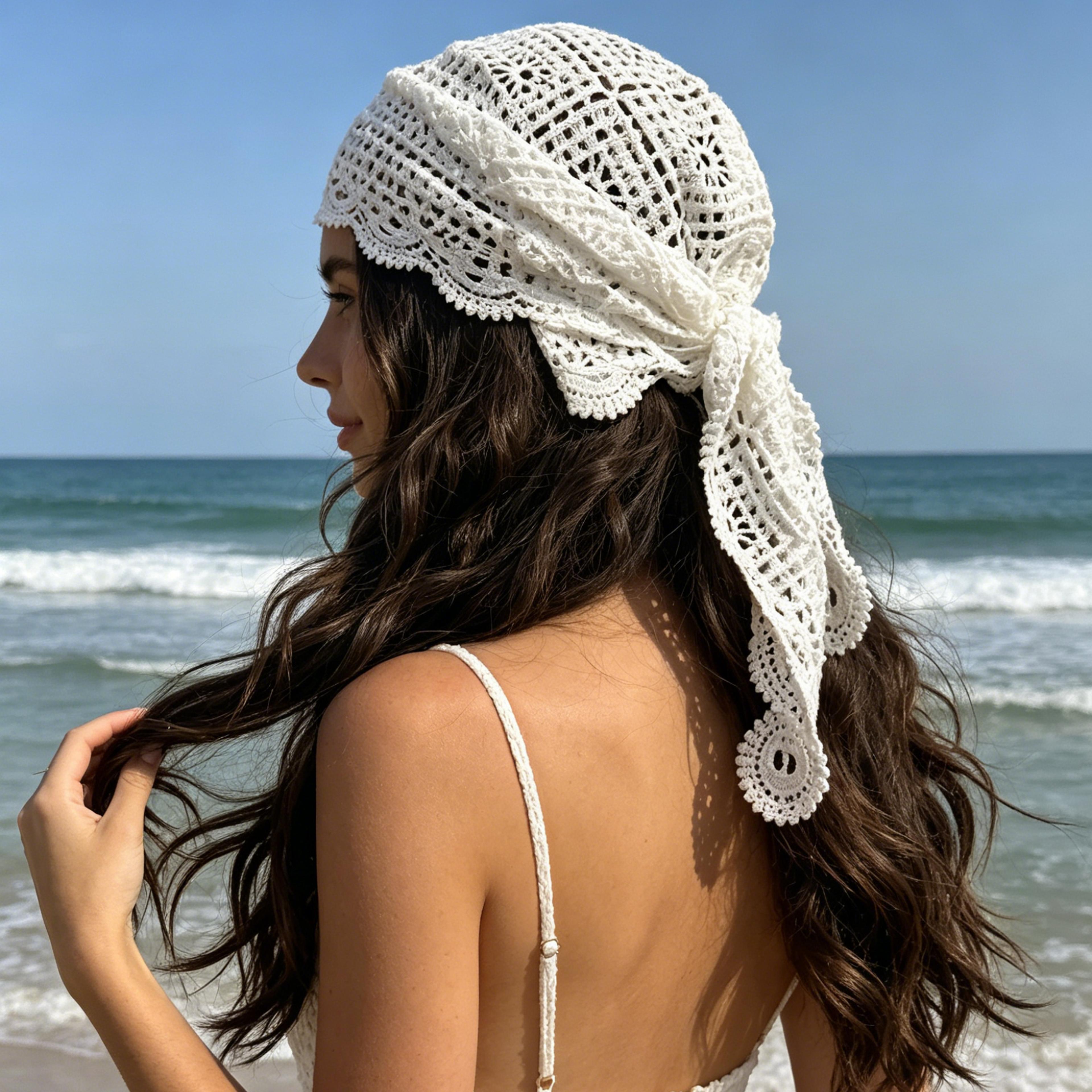 bohemian white lace triangle bandana headscarf hair & neck scarf