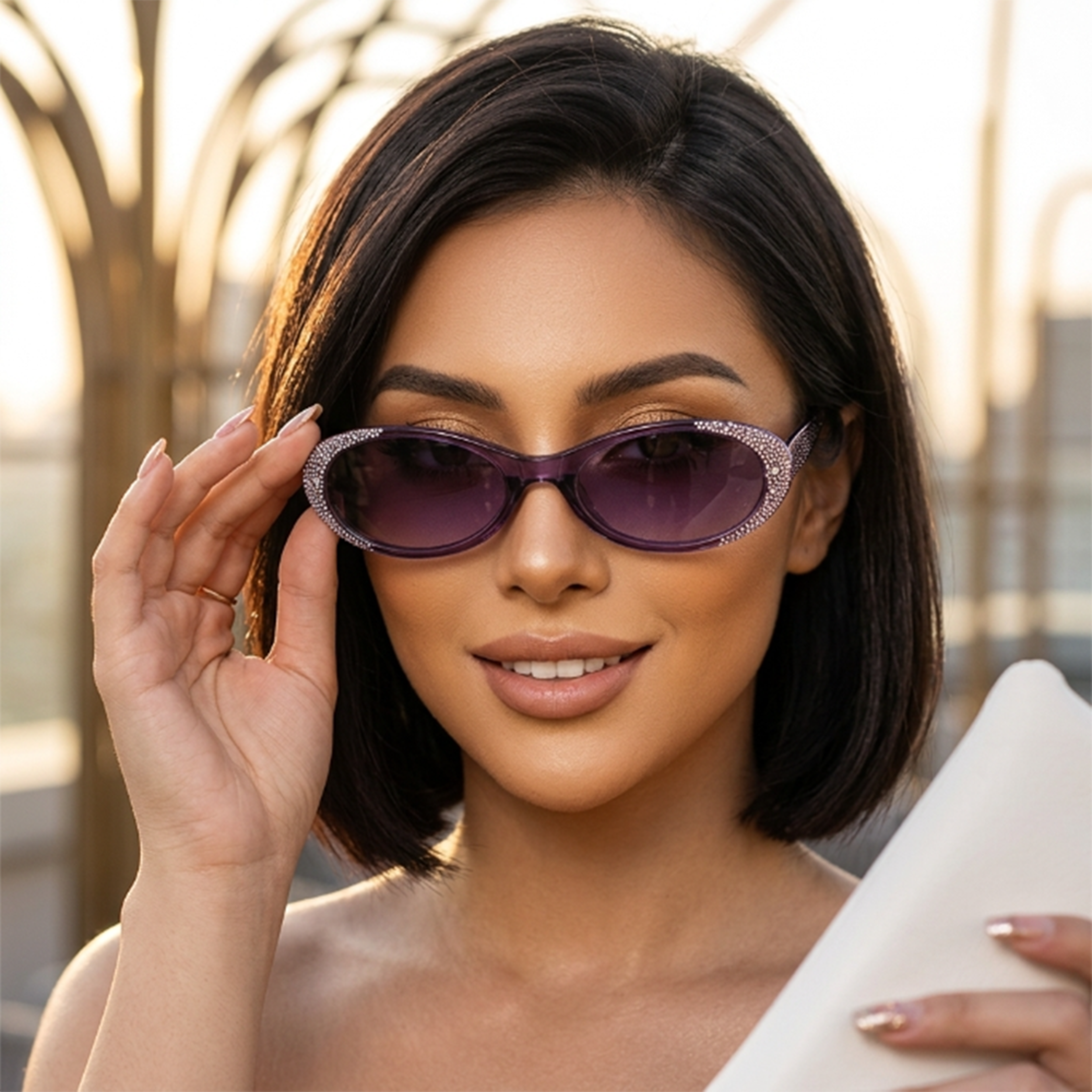 oval rhinestone sunglasses for women fashion shades for driving travel